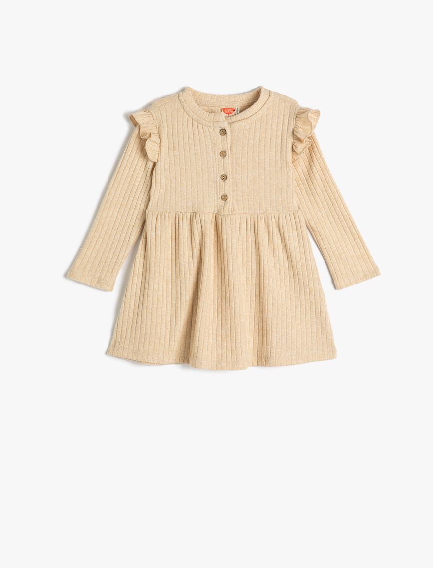  Kız Bebek Triko Elbise Fırfırlı Düğme Detaylı