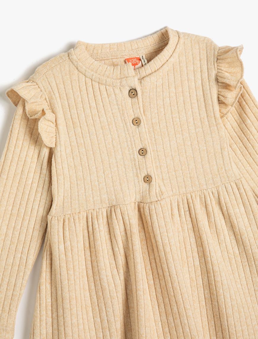  Kız Bebek Triko Elbise Fırfırlı Düğme Detaylı