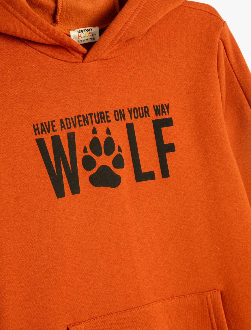  Erkek Çocuk Kapşonlu Sweatshirt Uzun Kollu Kanguru Cepli Yazı Baskılı Şardonlu