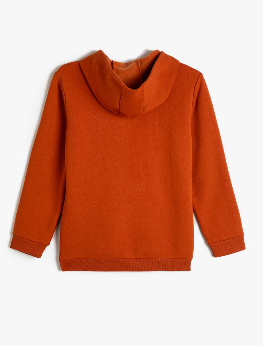  Erkek Çocuk Kapşonlu Sweatshirt Uzun Kollu Kanguru Cepli Yazı Baskılı Şardonlu