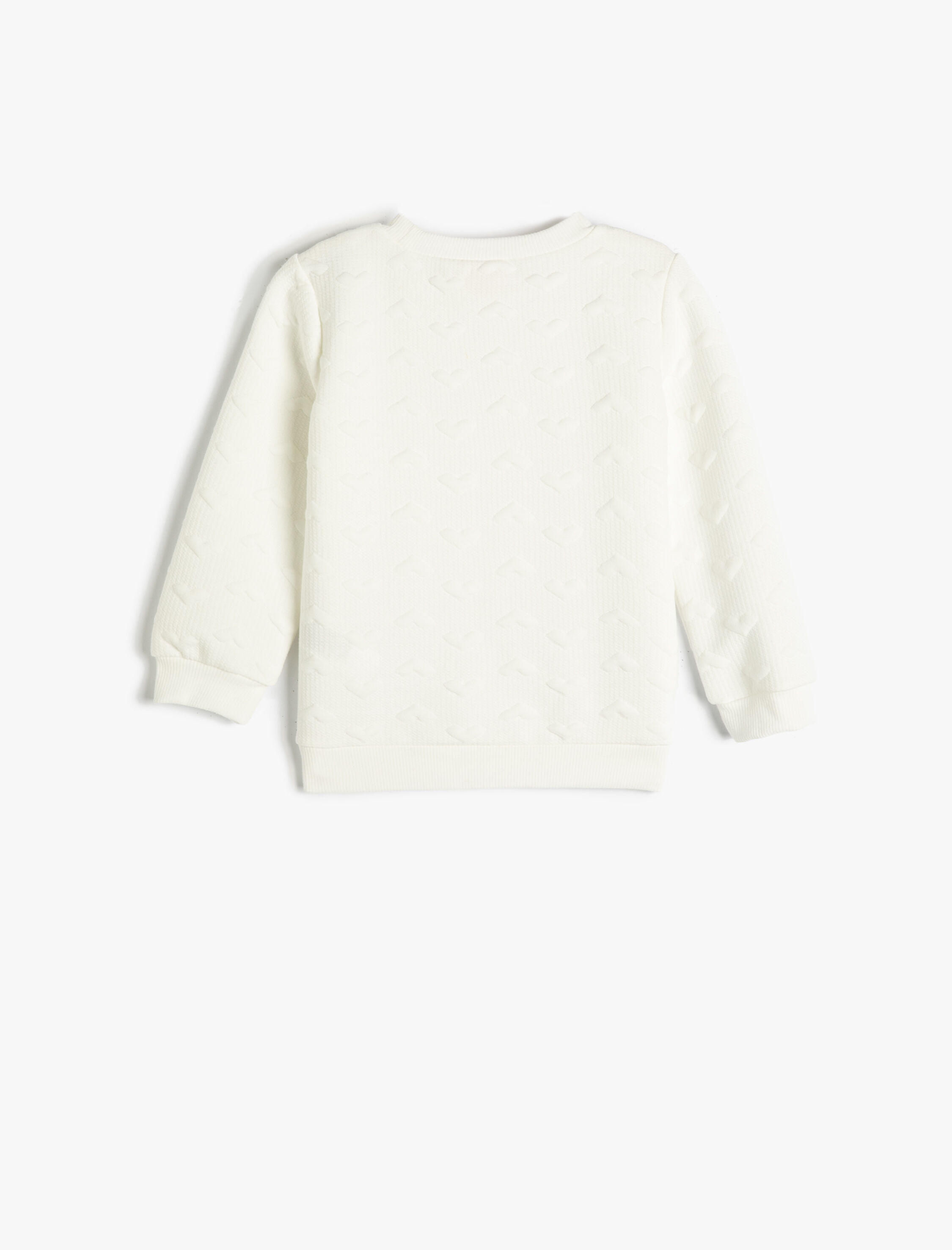  Kız Bebek Basic Sweatshirt Uzun Kollu Bisiklet Yaka Kalp Detaylı Dokulu