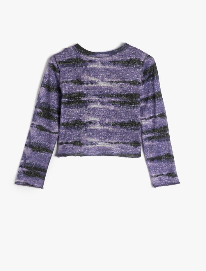 Kız Çocuk Tişört Uzun Kollu Bisiklet Yaka Dikiş Detaylı