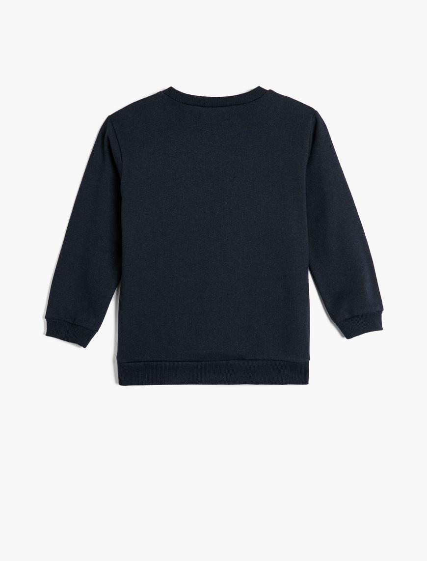  Erkek Çocuk Sweatshirt Uzun Kollu Bisiklet Yaka Yazı Baskılı Şardonlu