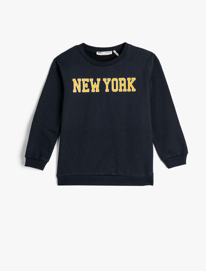 Erkek Çocuk Sweatshirt Uzun Kollu Bisiklet Yaka Yazı Baskılı Şardonlu