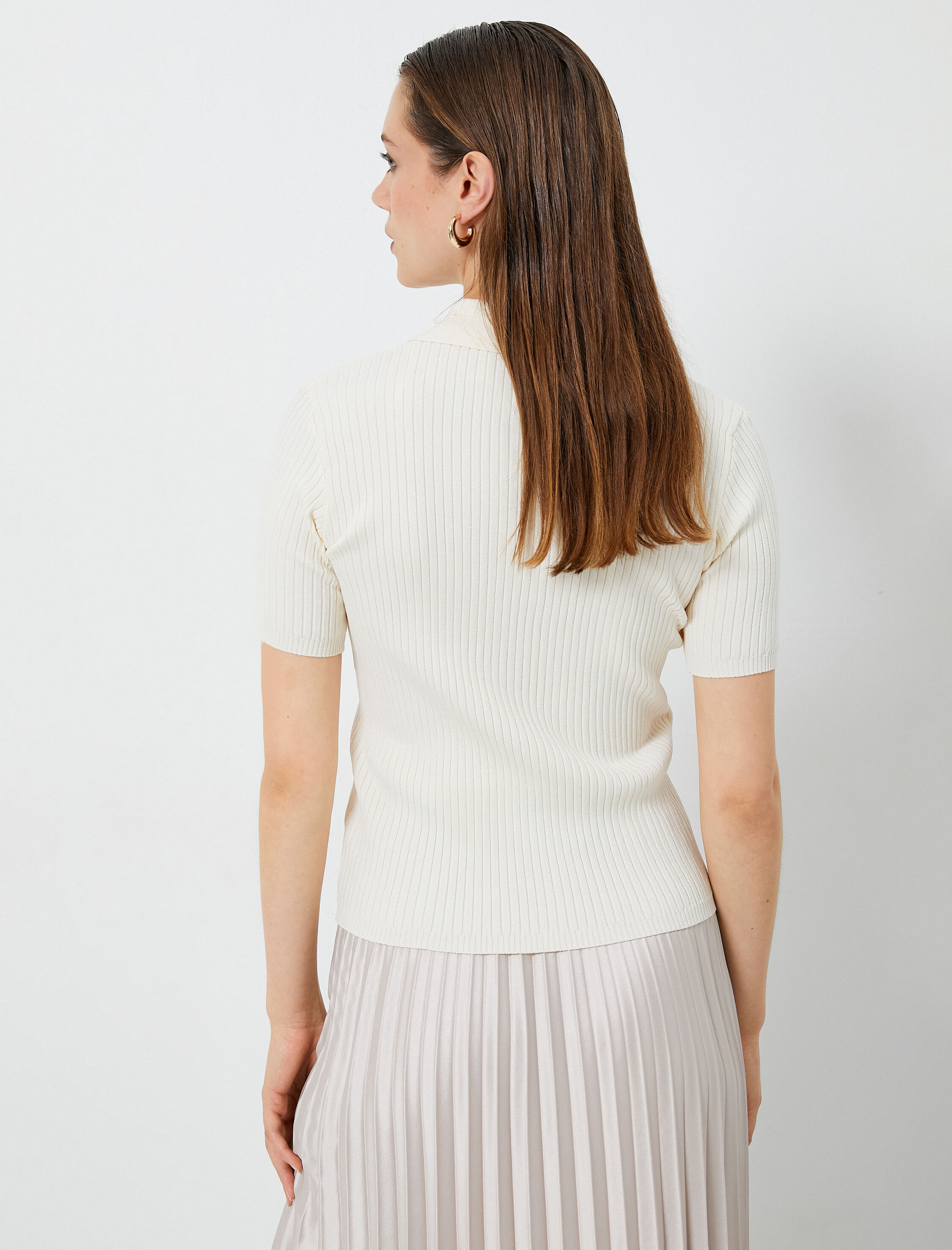   Triko Kazak Polo Yaka Düğmeli Kısa Kollu