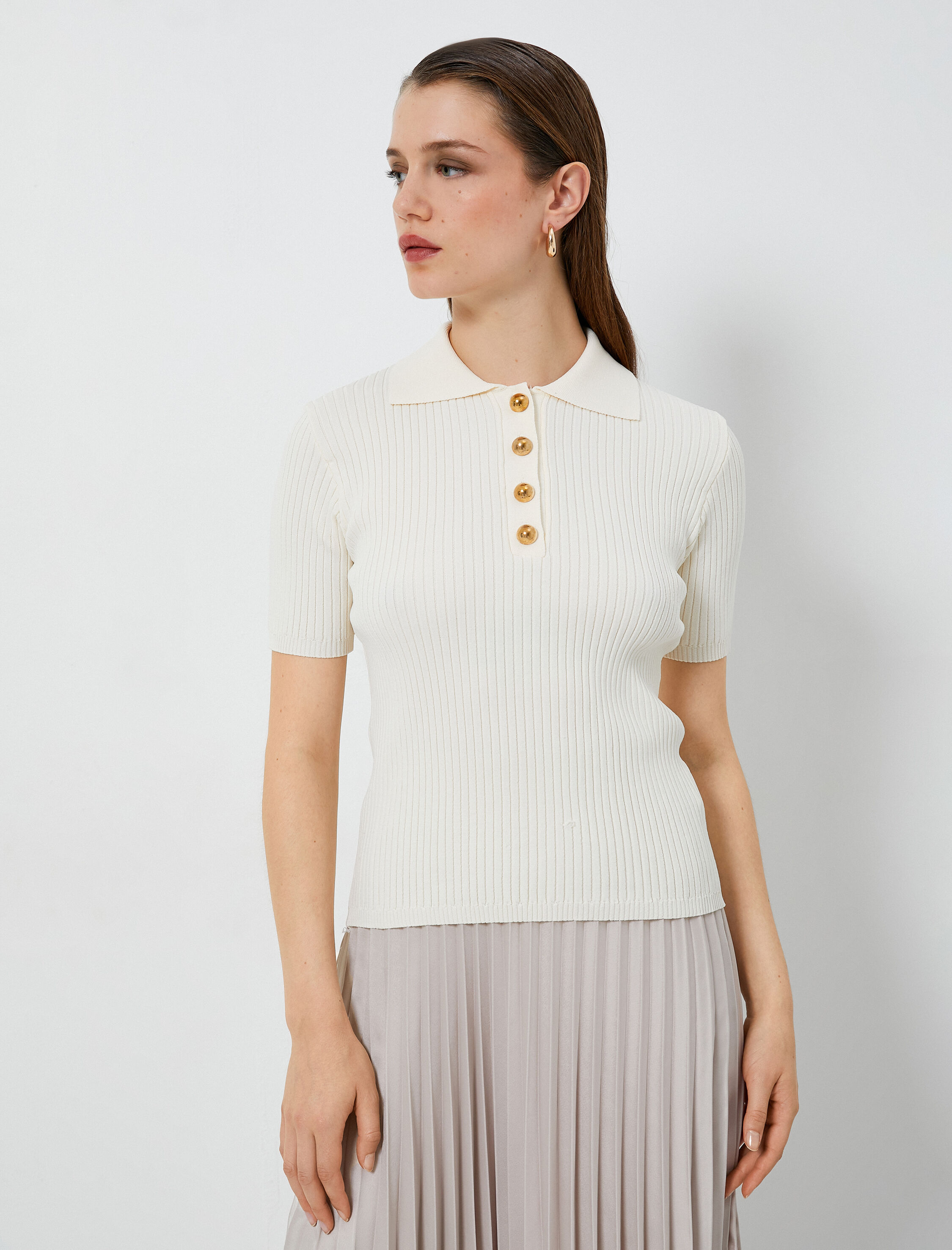   Triko Kazak Polo Yaka Düğmeli Kısa Kollu