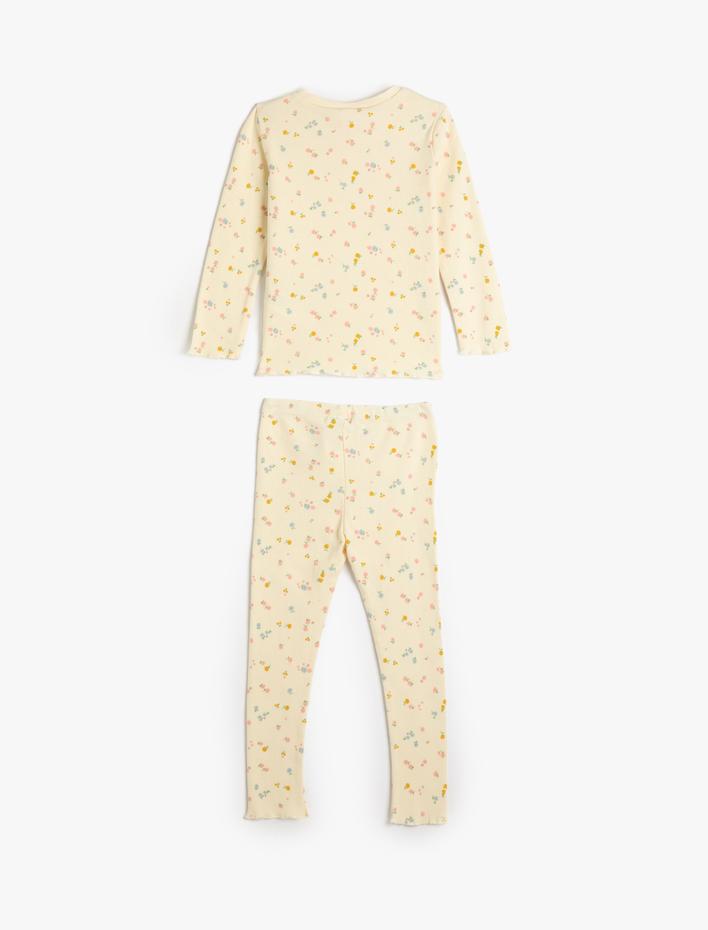 Kız Bebek Pamuklu Pijama Takımı Çiçek Desenli Uzun Kollu Tişört ve Beli Lastikli Pijama Altı 2 Parça