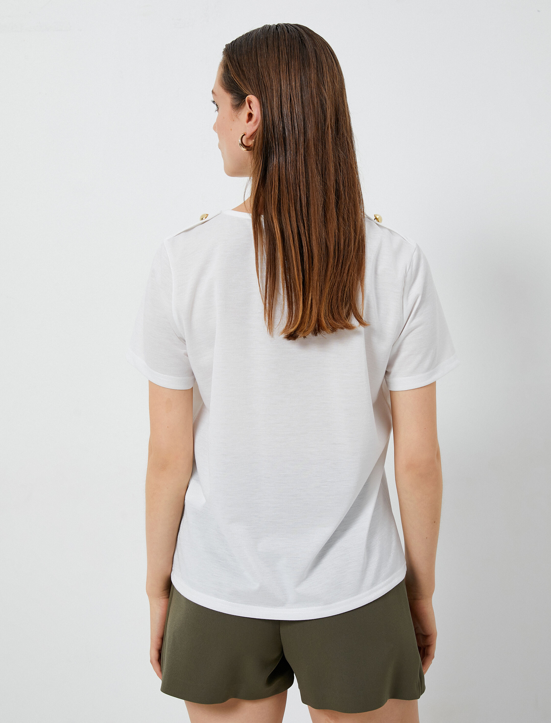   Kısa Kollu Tişört Bisiklet Yaka Apolet Detaylı