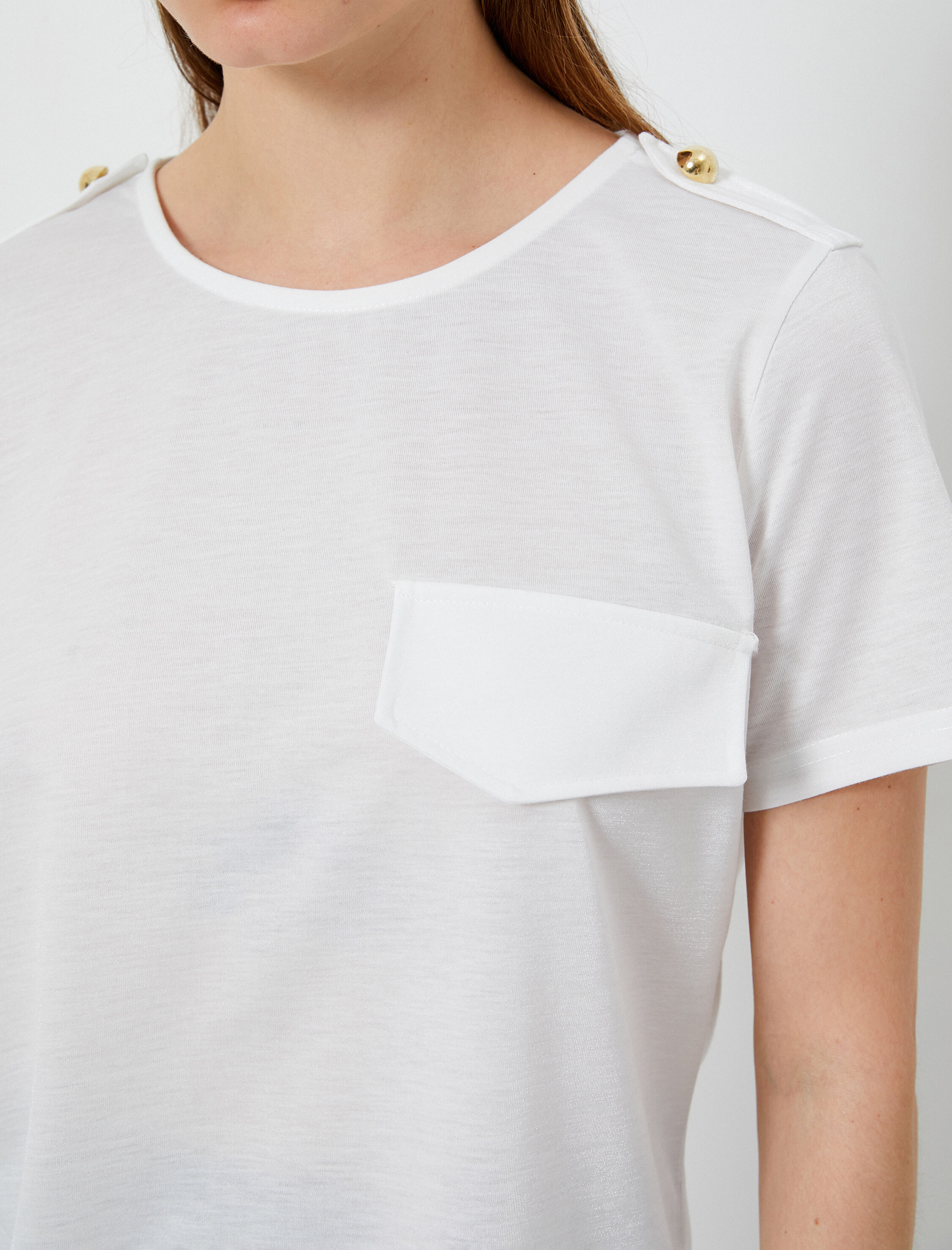   Kısa Kollu Tişört Bisiklet Yaka Apolet Detaylı