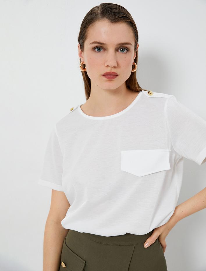  Kısa Kollu Tişört Bisiklet Yaka Apolet Detaylı