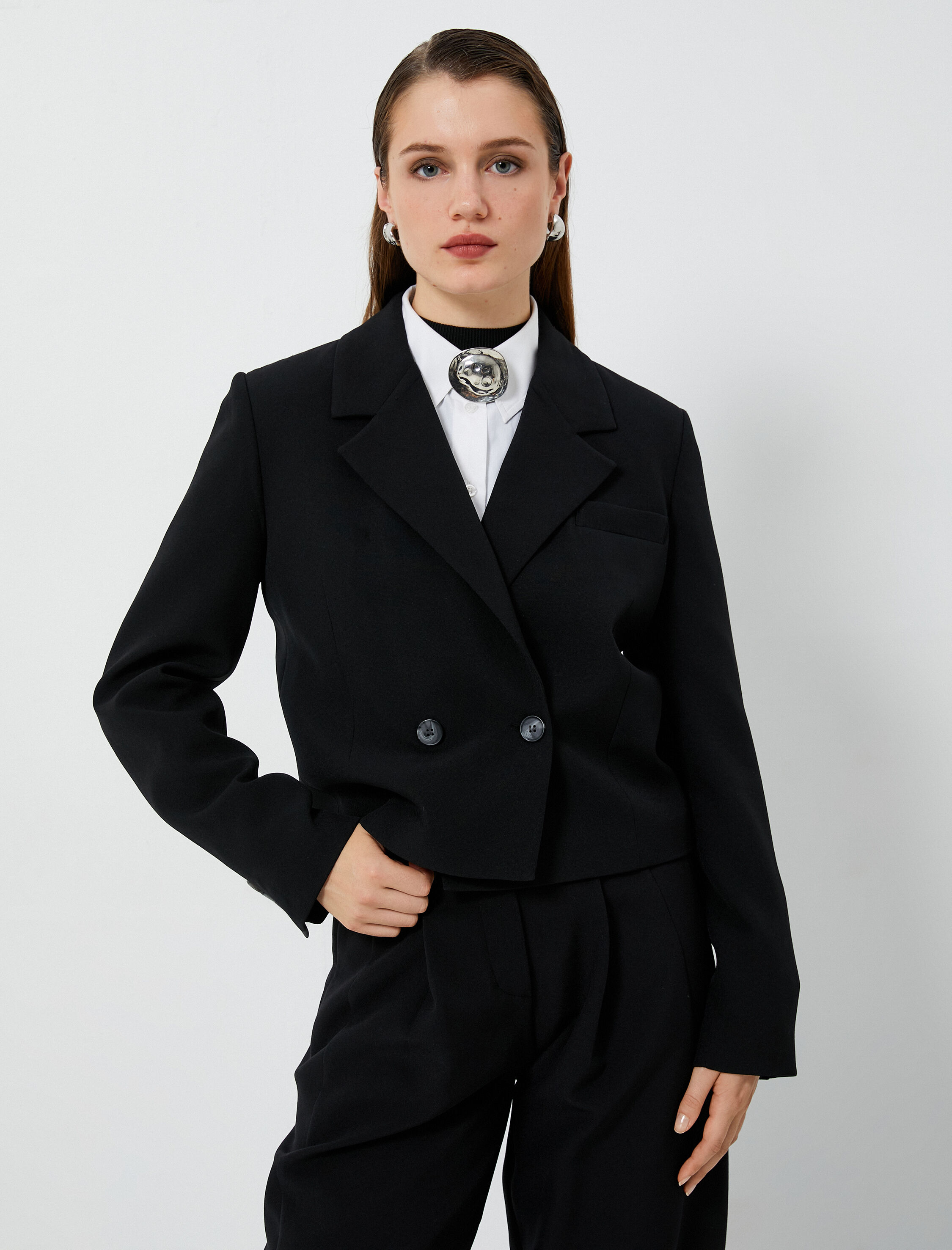   Blazer Ceket Kruvaze Düğmeli Cepli