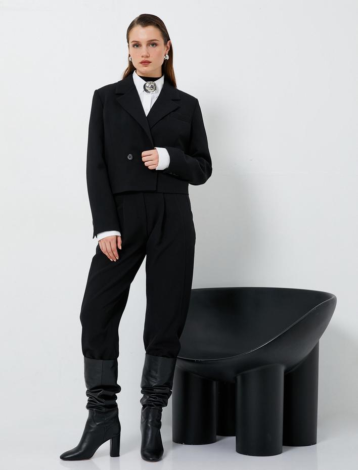  Blazer Ceket Kruvaze Düğmeli Cepli