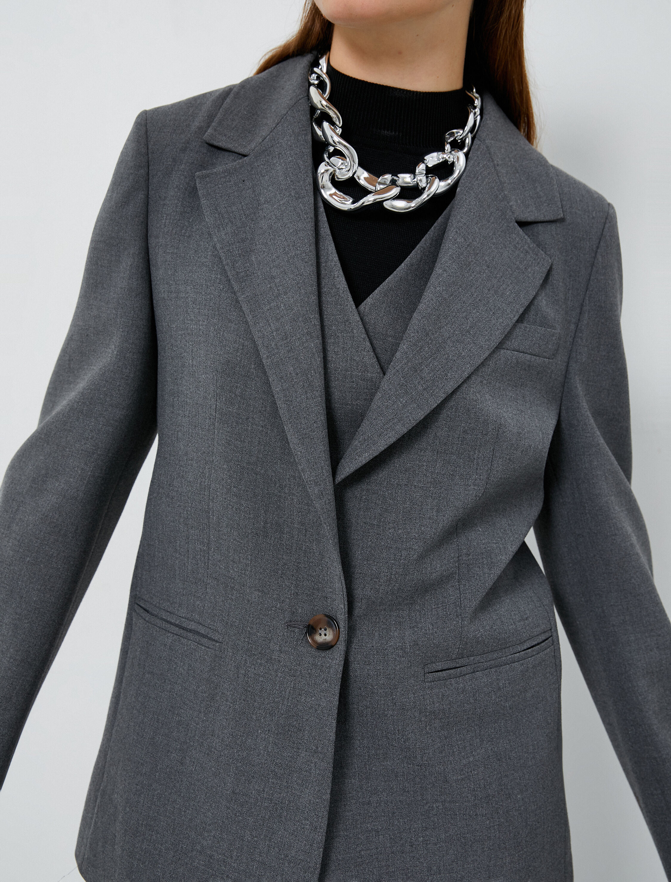 Oversize Blazer Ceket Tek Düğmeli Cep Detaylı