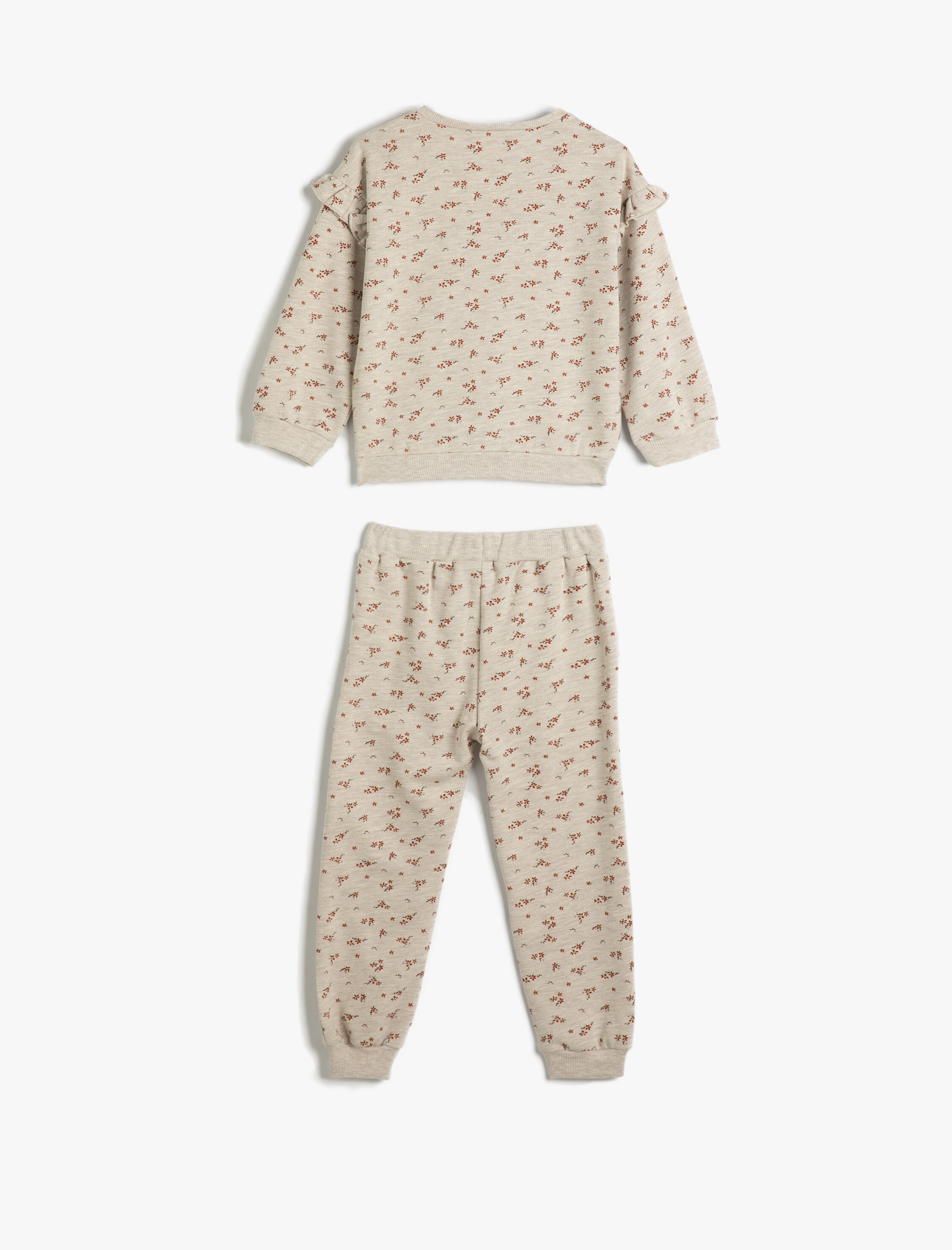  Kız Bebek Eşofman Takımı Çiçek Desenli Uzun Kollu Tişört ve Beli Lastikli Pijama Altı 2 Parça