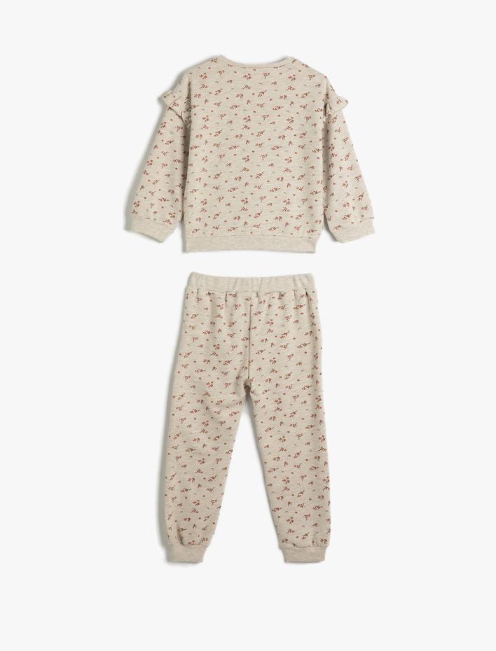 Kız Bebek Eşofman Takımı Çiçek Desenli Uzun Kollu Tişört ve Beli Lastikli Pijama Altı 2 Parça