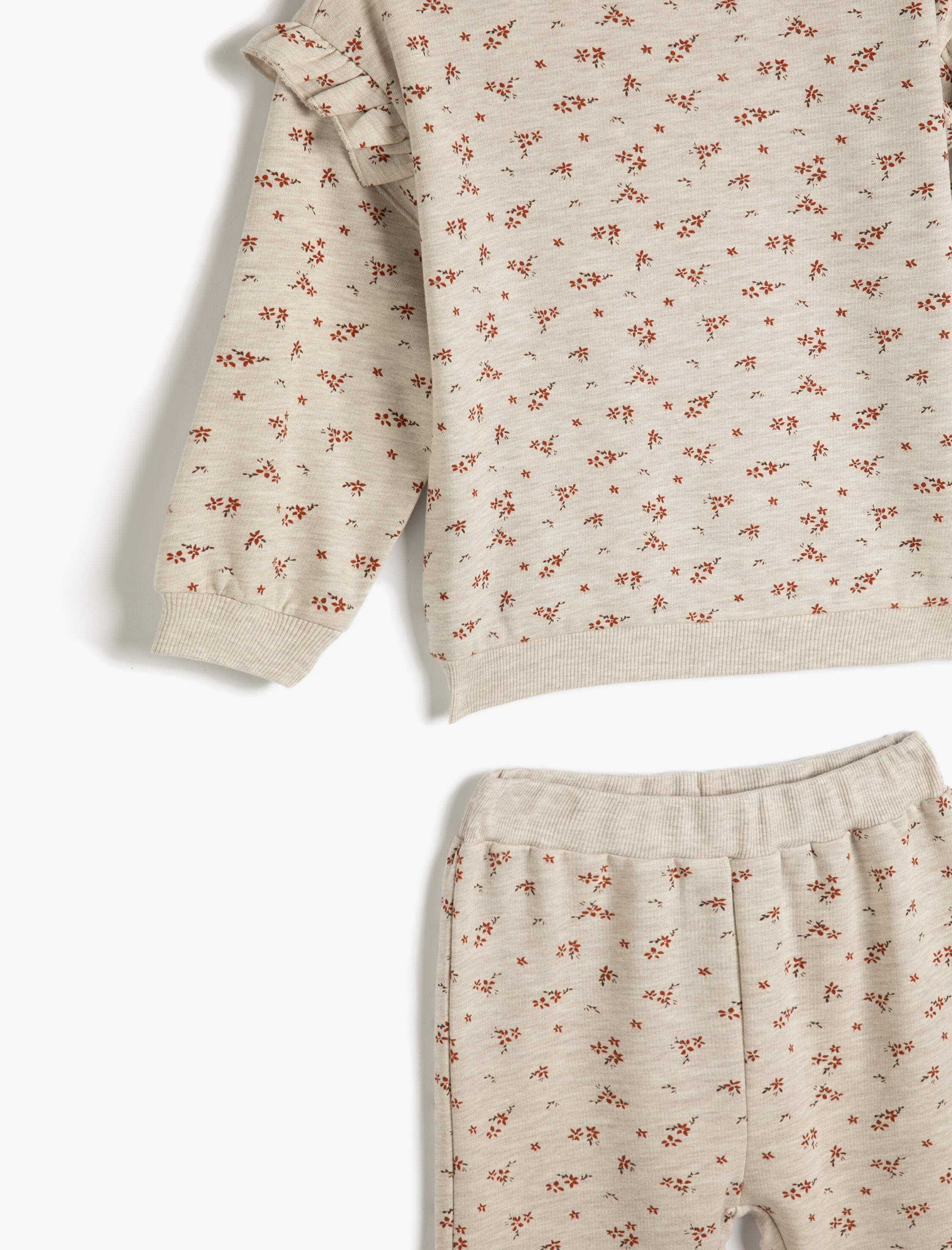  Kız Bebek Eşofman Takımı Çiçek Desenli Uzun Kollu Tişört ve Beli Lastikli Pijama Altı 2 Parça