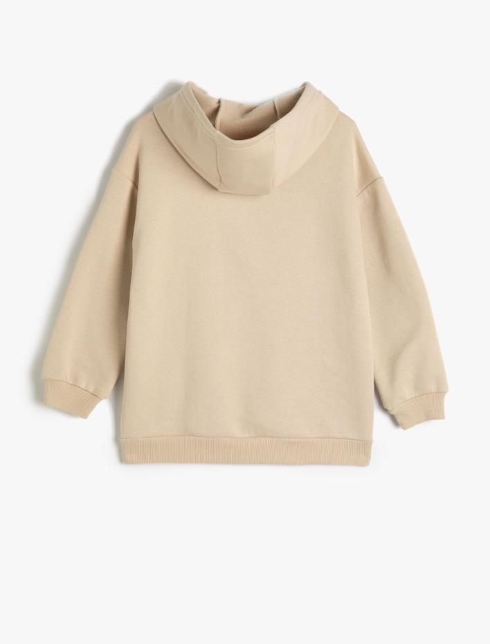 Kız Çocuk Kapşonlu Sweatshirt Uzun Kollu Baskı Detaylı Şardonlu