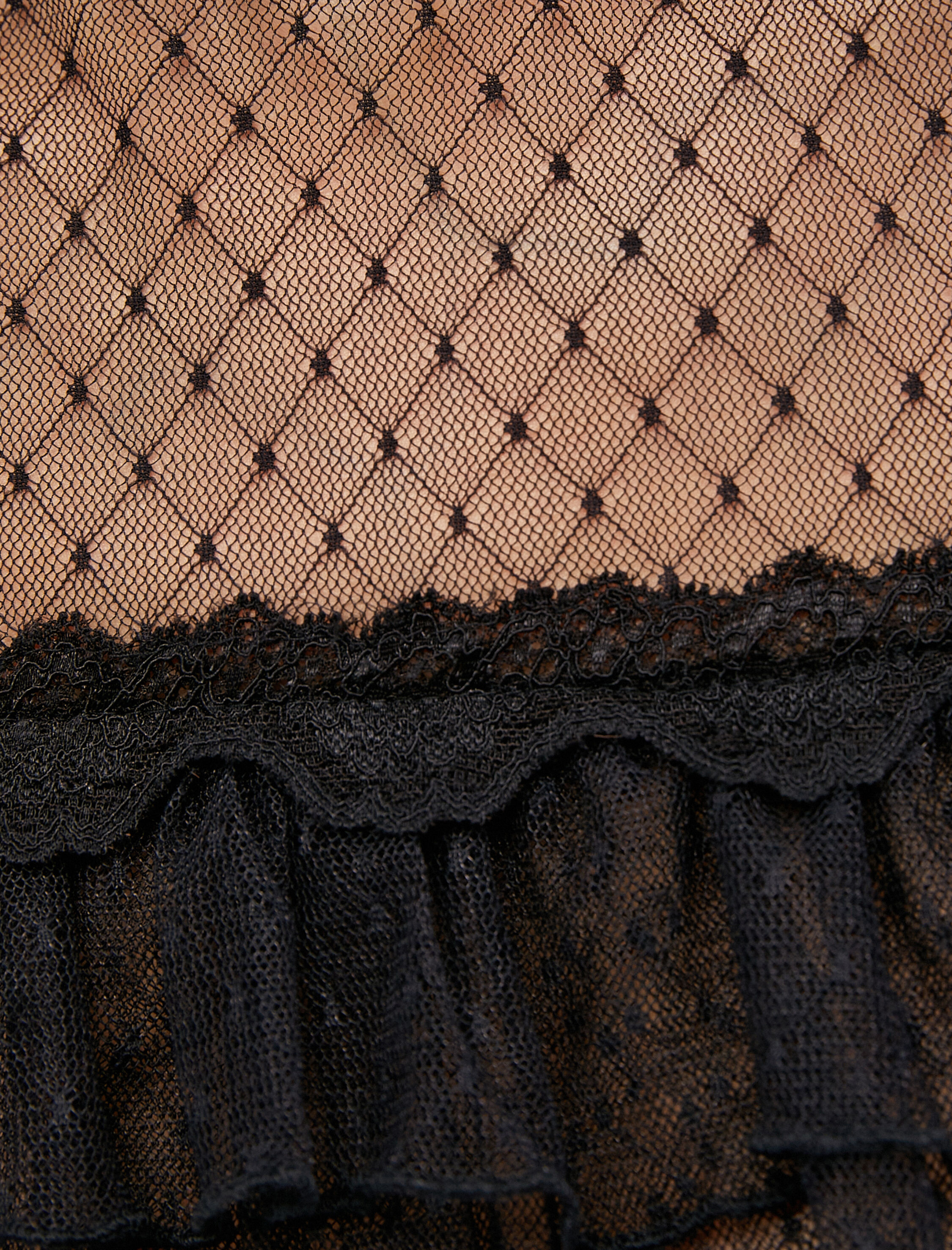   Melis Ağazat X Koton - Transparan Dantelli Fırfırlı Bluz