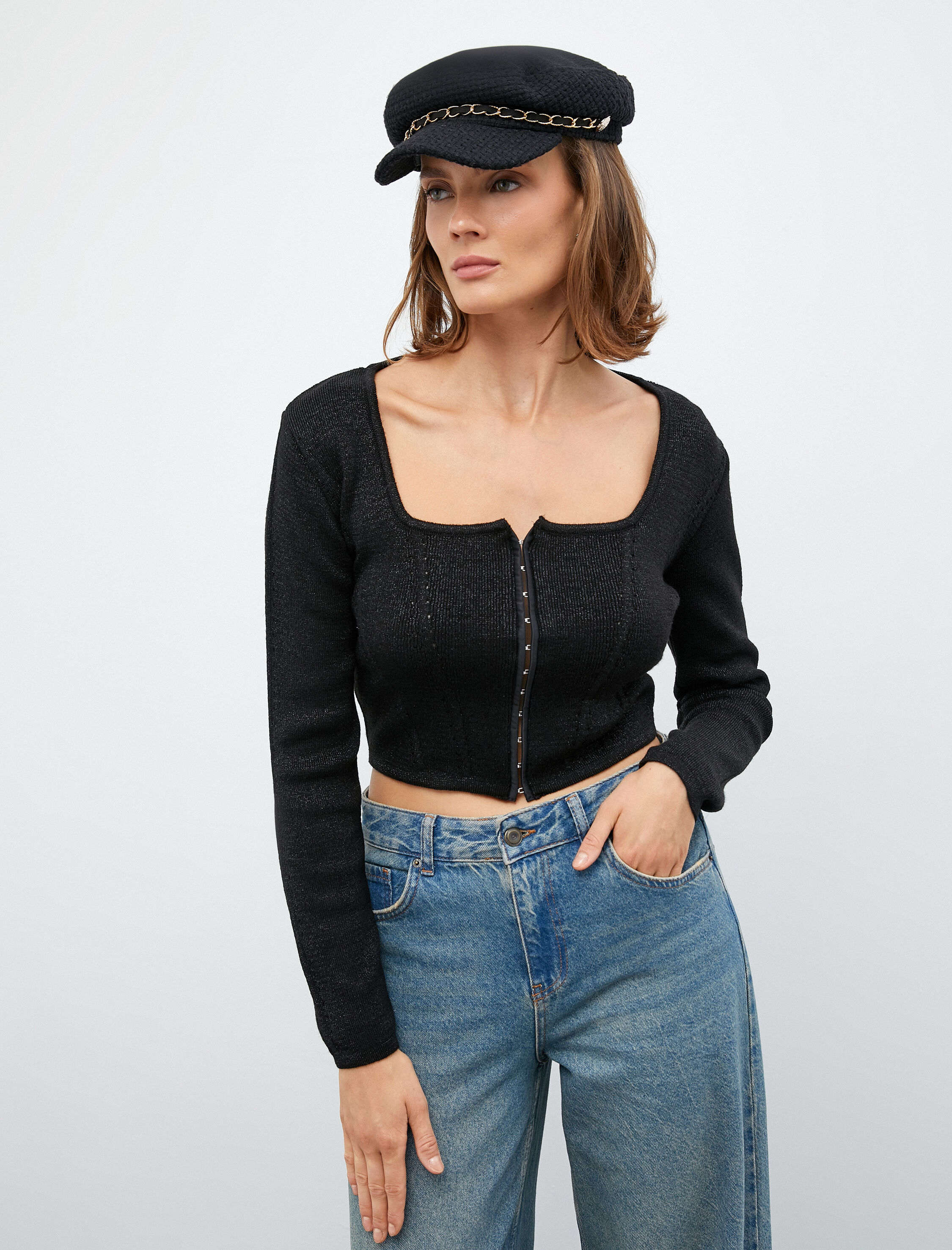   Melis Ağazat X Koton - Kopçalı Triko Kazak