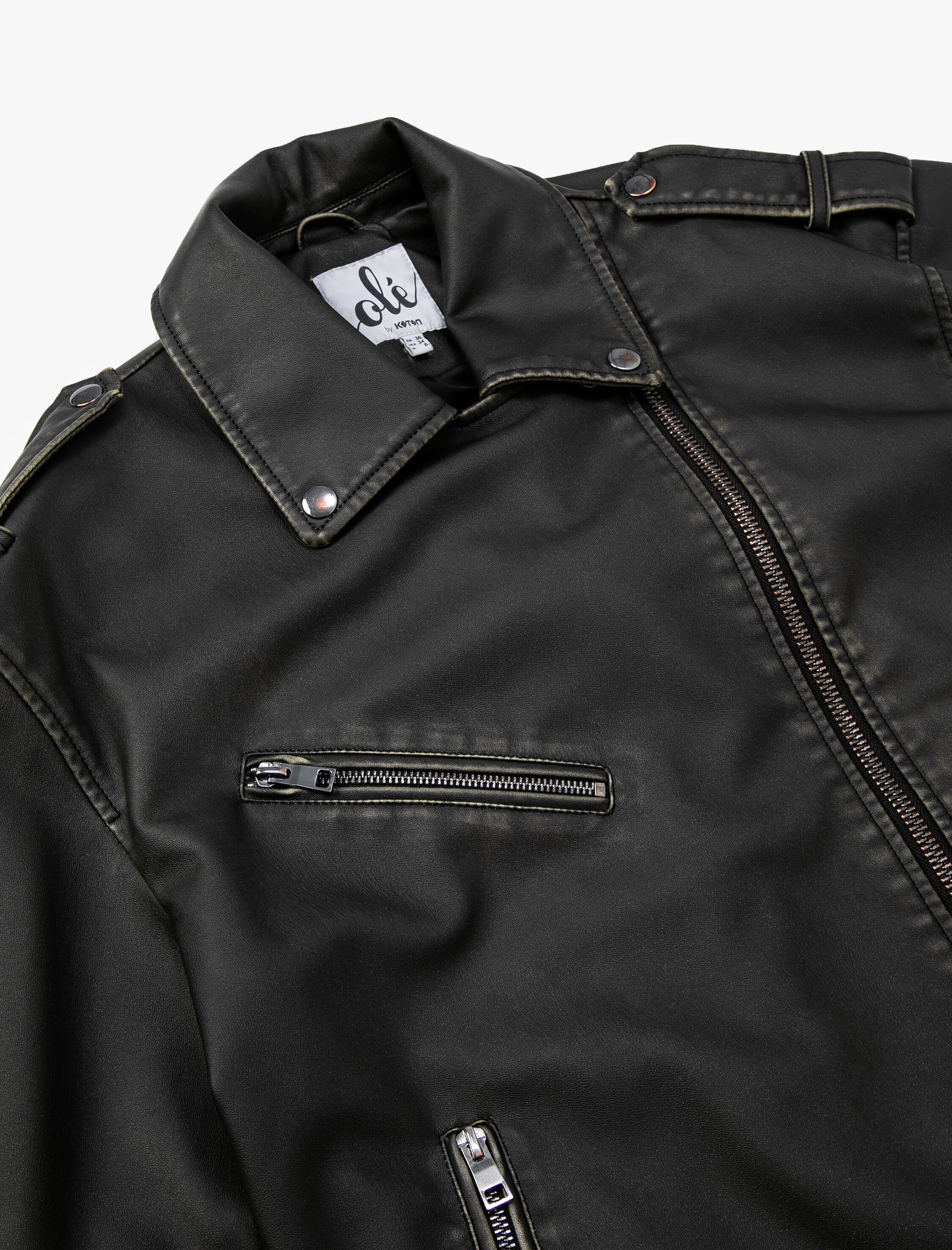   Biker Ceket Deri Görünümlü Fermuarlı Cep Detaylı Kemerli