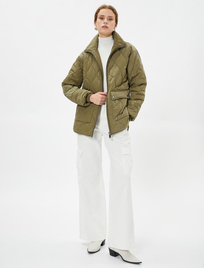  Kapitone Mont Fermuarlı Cepli Yırtmaç Detaylı