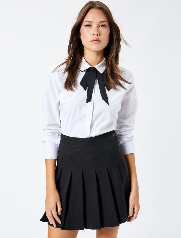  Mini Pileli Etek Fermuarlı Viskon Karışımlı