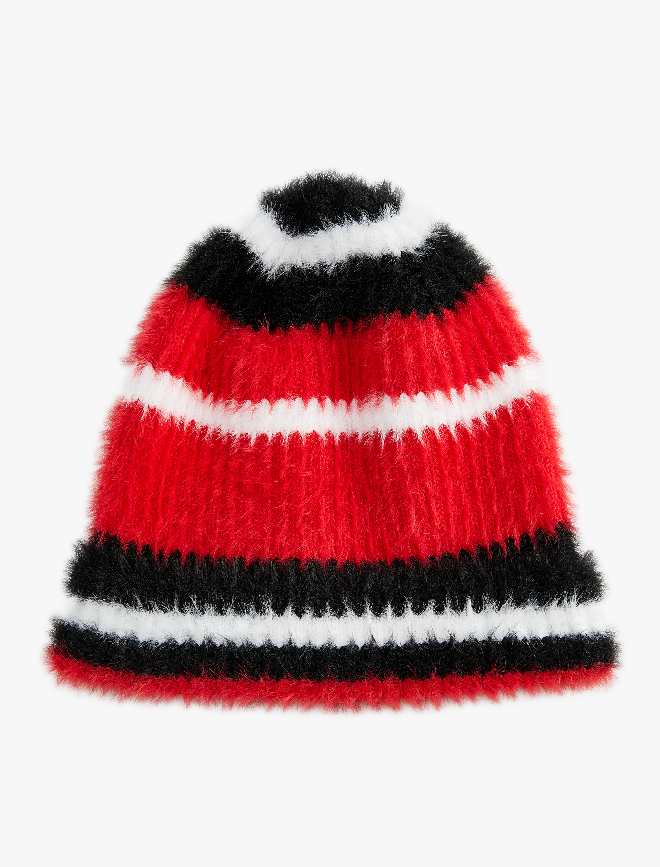  Kadın Çizgili Peluş Bere Renk Kontrastlı