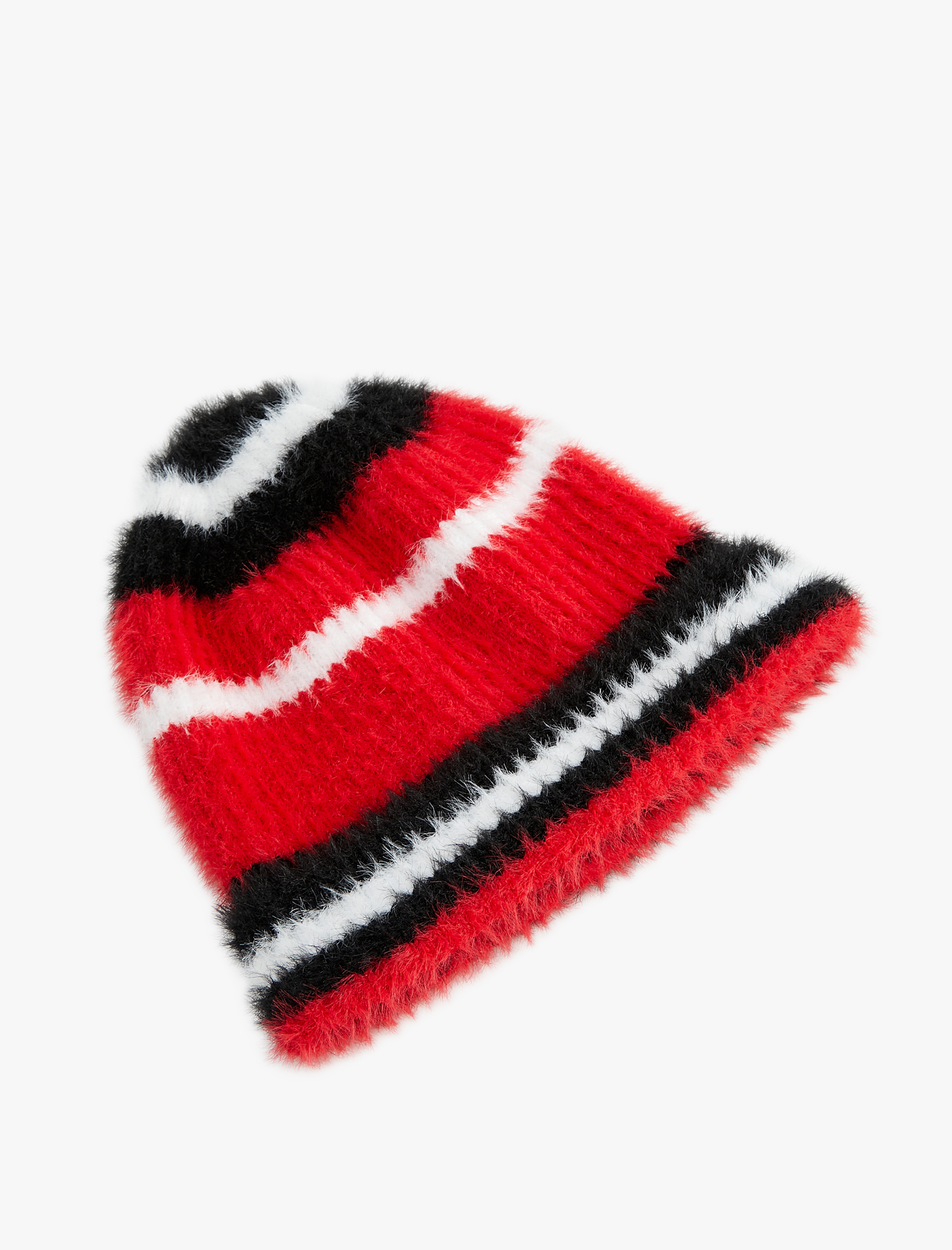  Kadın Çizgili Peluş Bere Renk Kontrastlı