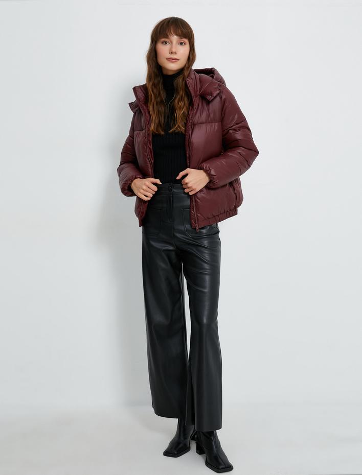  Kısa Şişme Mont Kapüşonlu Fermuarlı Beli Lastikli Cepli