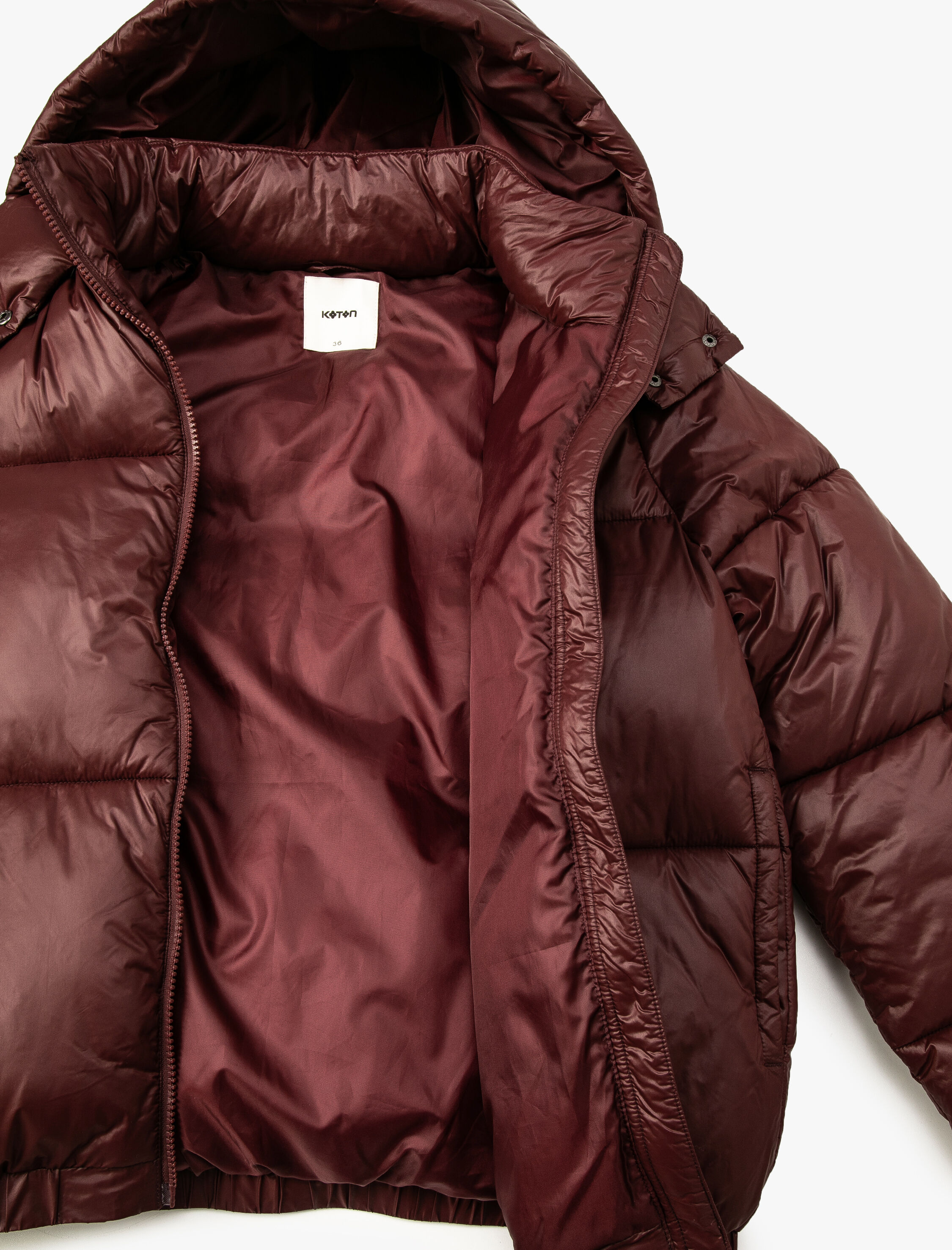   Kısa Şişme Mont Kapüşonlu Fermuarlı Beli Lastikli Cepli