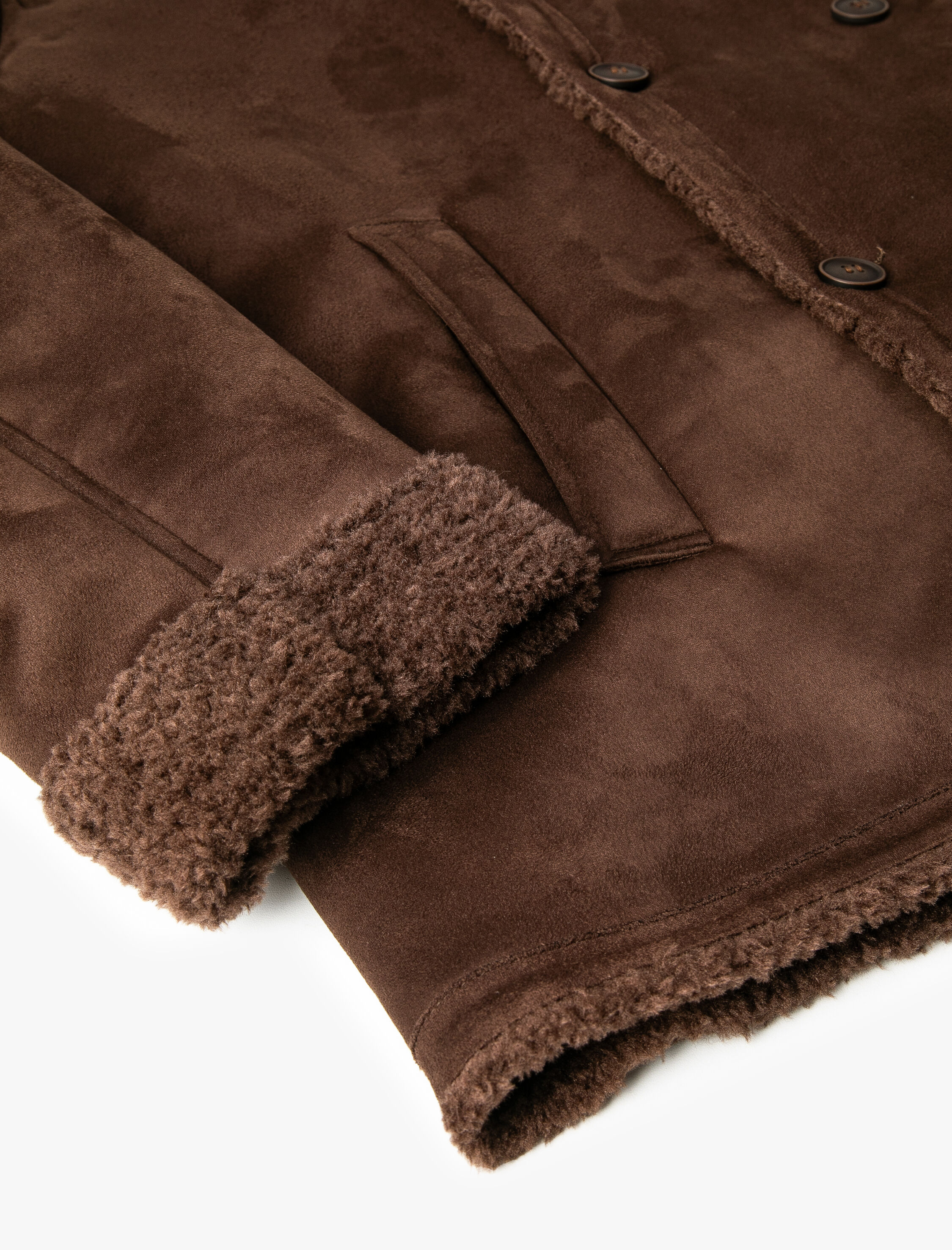   Süet Görünümlü Ceket Kruvaze Yaka İçi Peluşlu Düğmeli Cepli