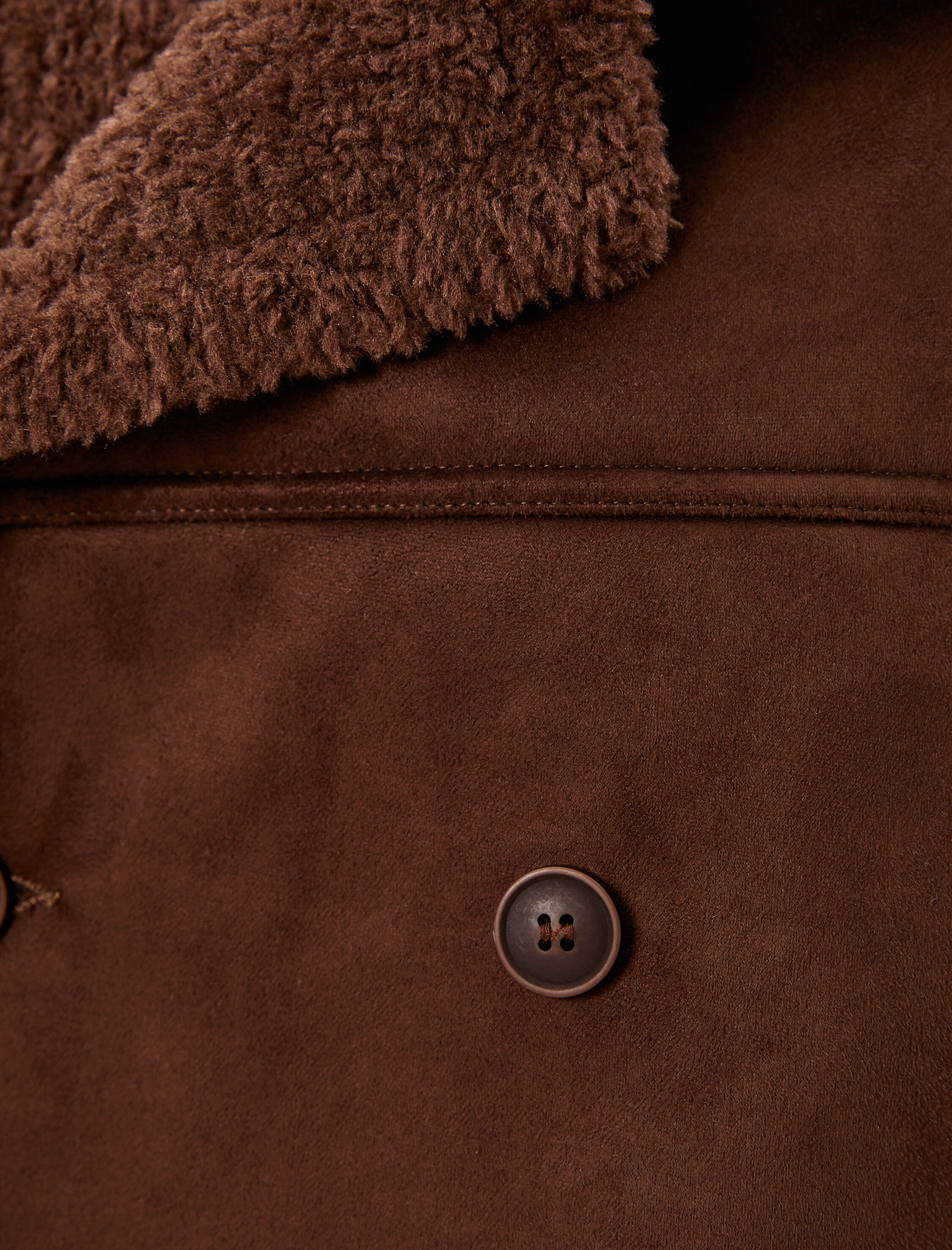   Süet Görünümlü Ceket Kruvaze Yaka İçi Peluşlu Düğmeli Cepli