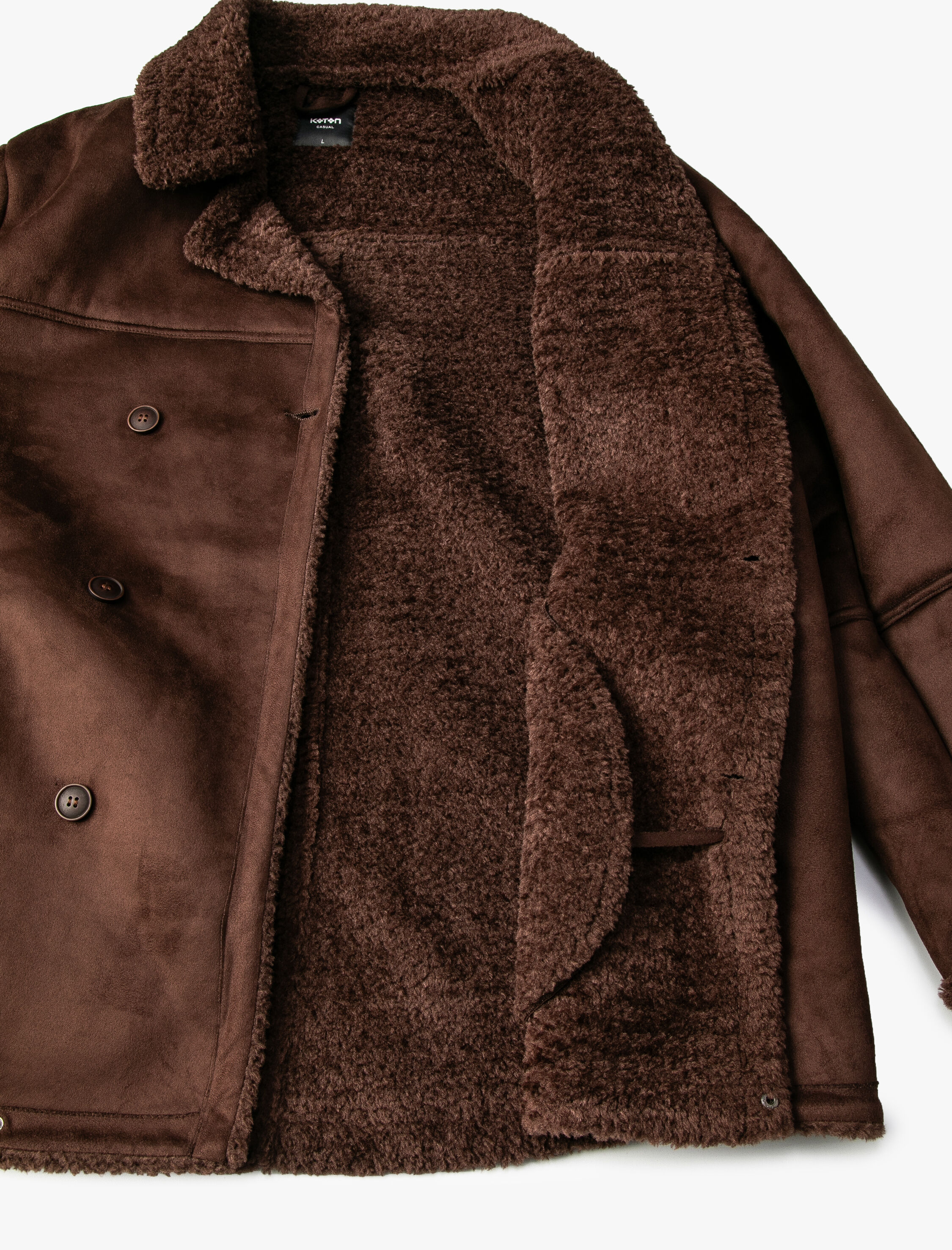   Süet Görünümlü Ceket Kruvaze Yaka İçi Peluşlu Düğmeli Cepli