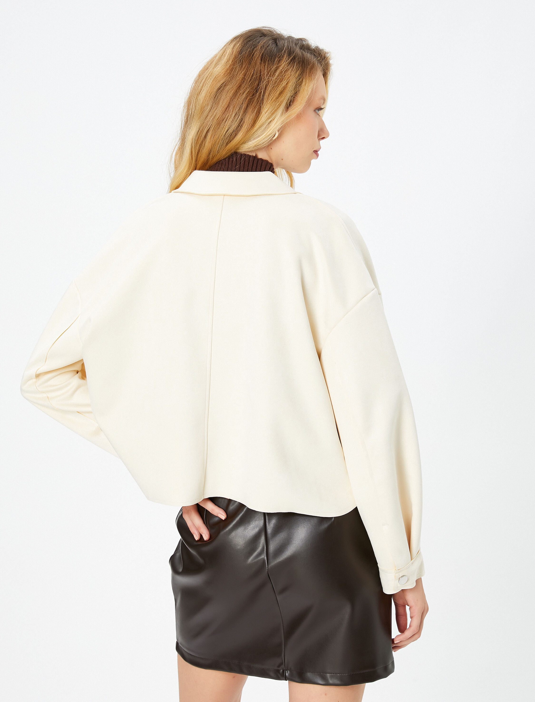   Süet Görünümlü Ceket Cep Detaylı Gömlek Yaka Çıtçıtlı