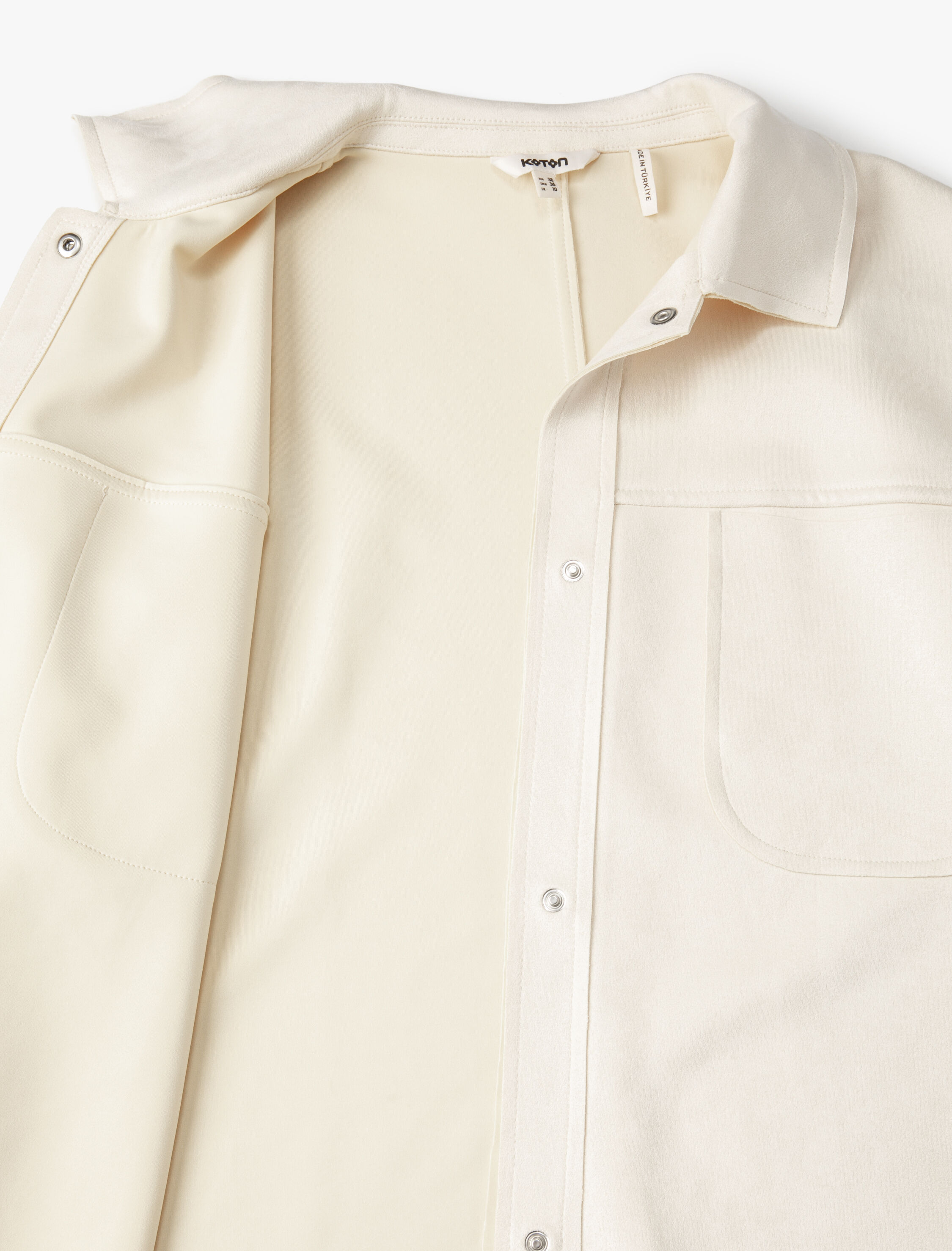   Süet Görünümlü Ceket Cep Detaylı Gömlek Yaka Çıtçıtlı