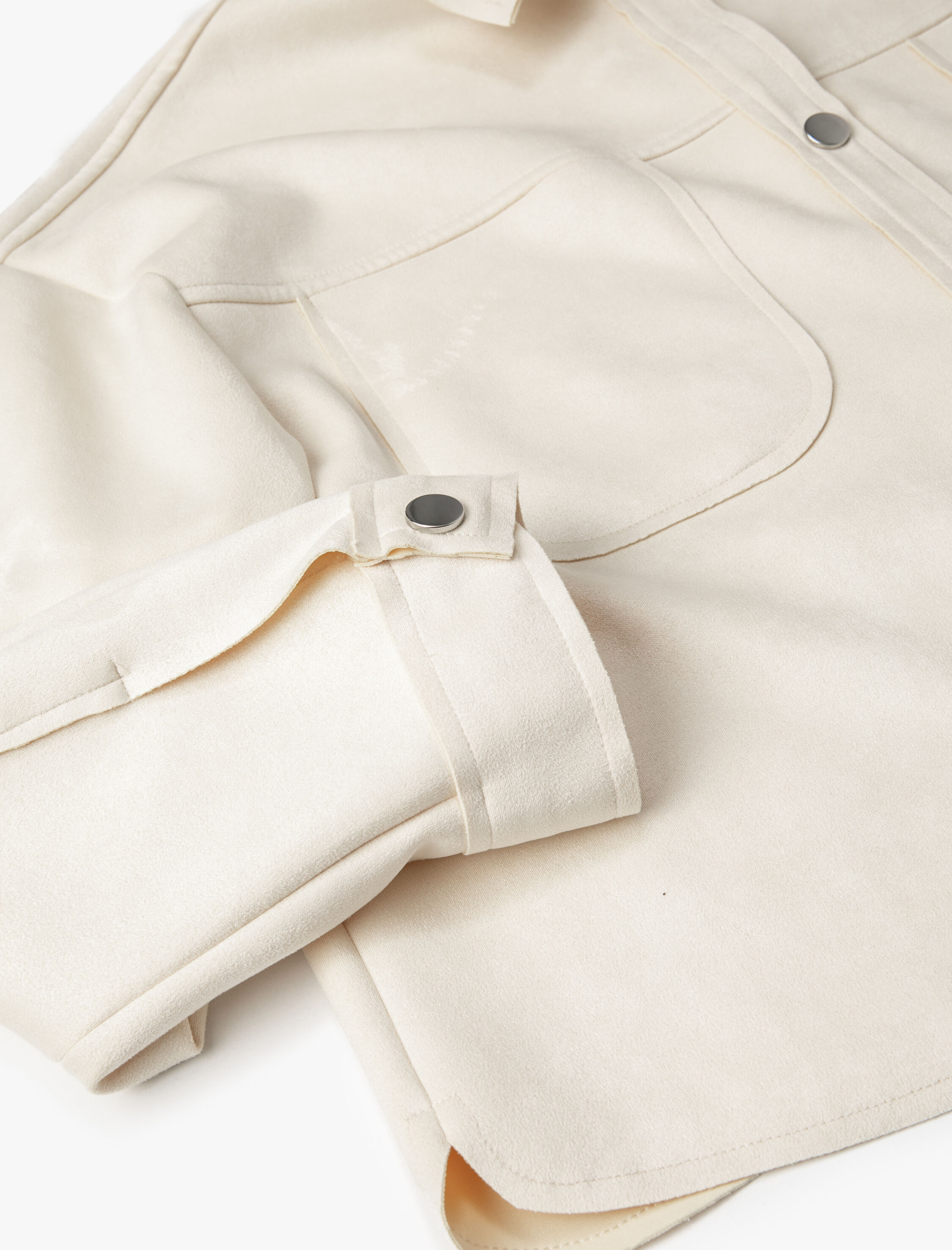   Süet Görünümlü Ceket Cep Detaylı Gömlek Yaka Çıtçıtlı