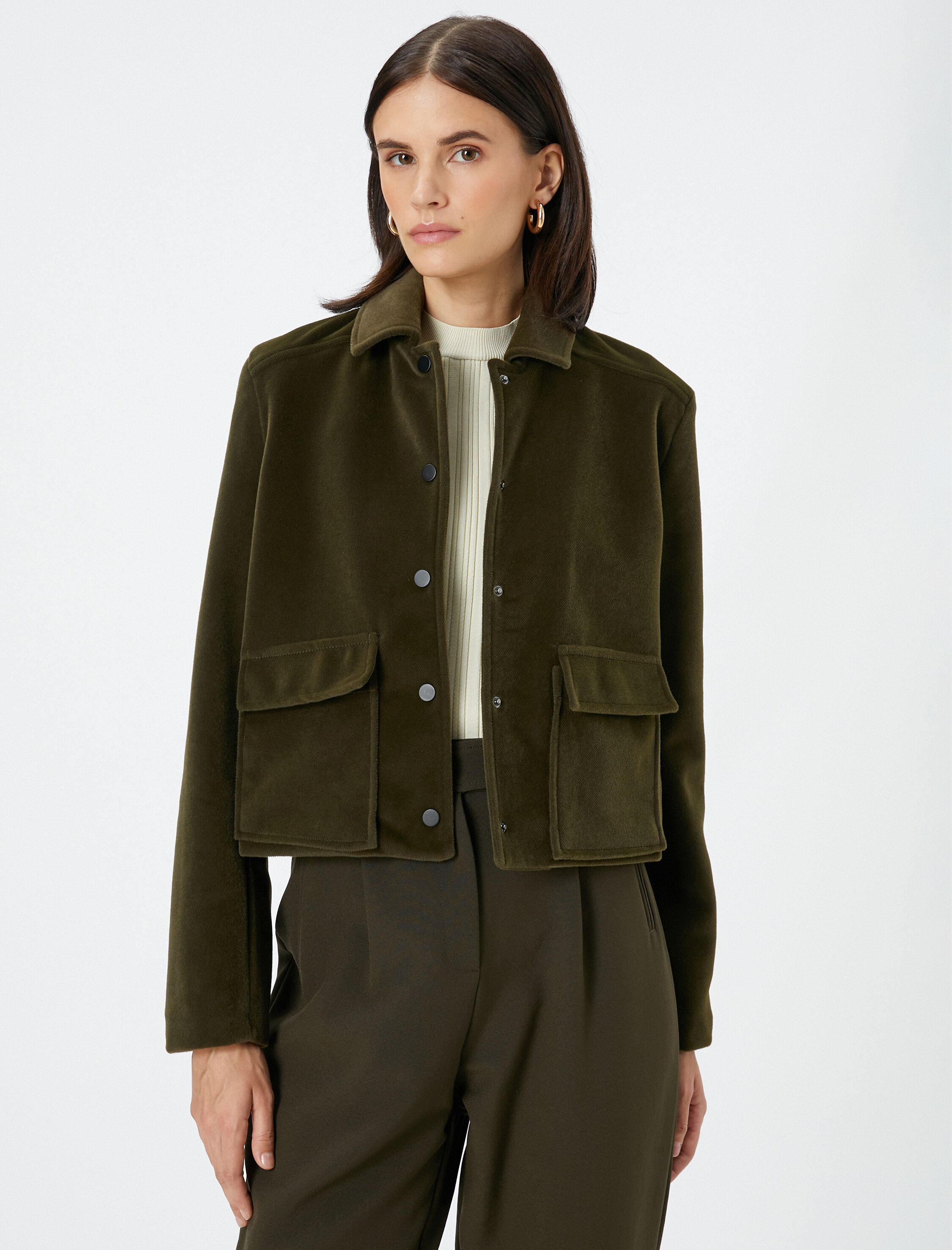   Kadife Ceket Cep Detaylı Çıtçıt Kapama