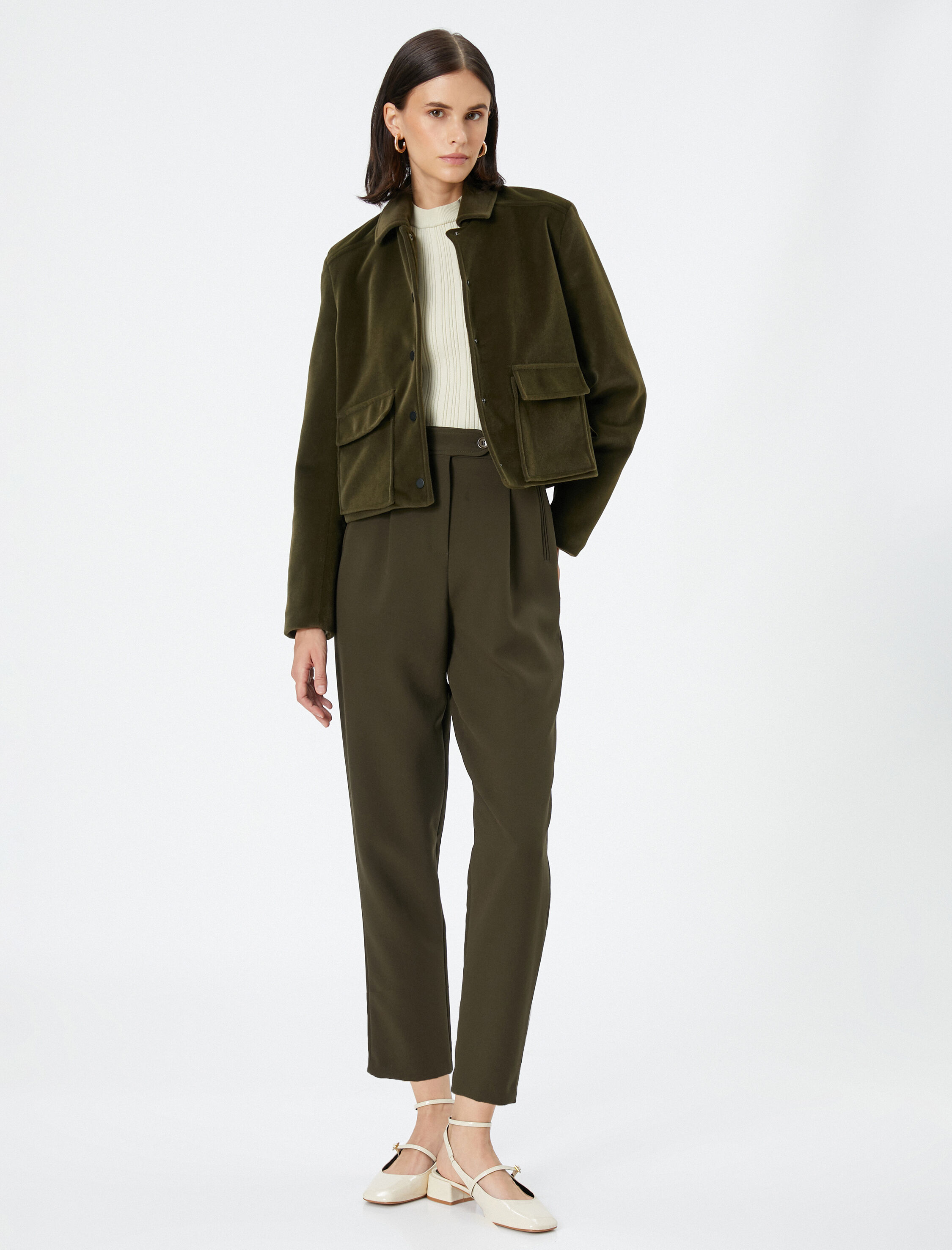   Kadife Ceket Cep Detaylı Çıtçıt Kapama