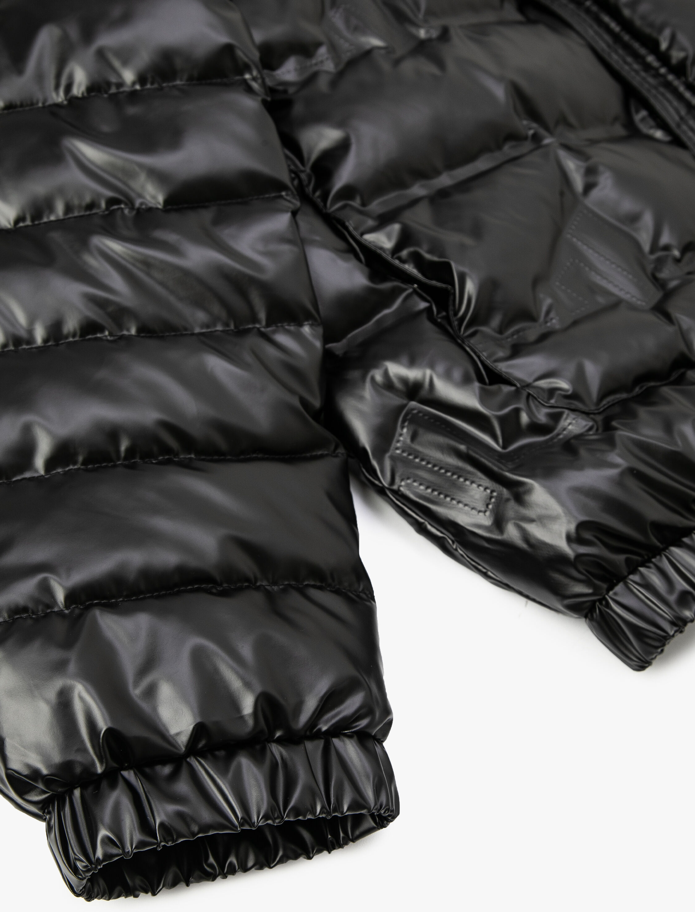   Şişme Mont Deri Görünümlü Fermuarlı Dik Yaka