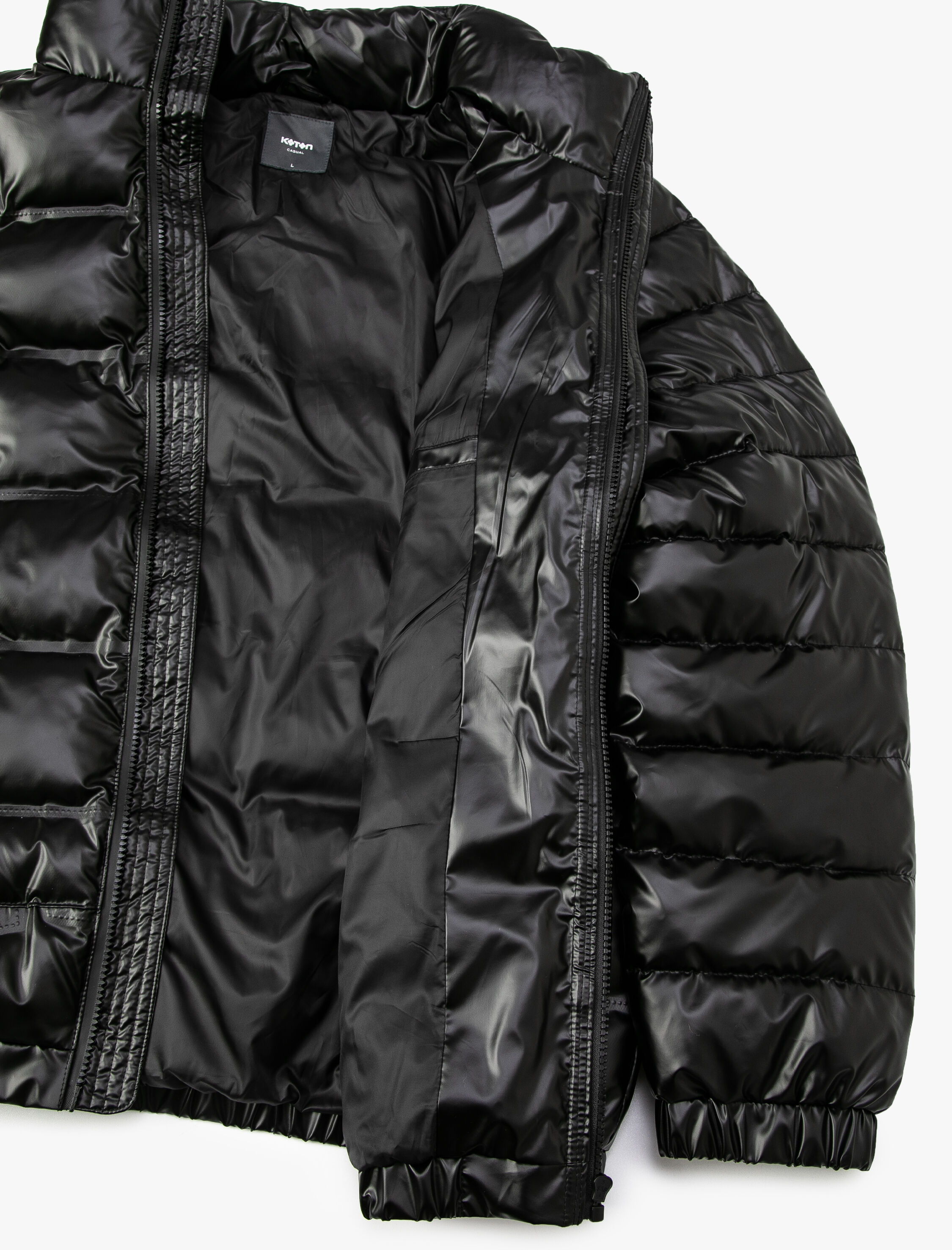   Şişme Mont Deri Görünümlü Fermuarlı Dik Yaka