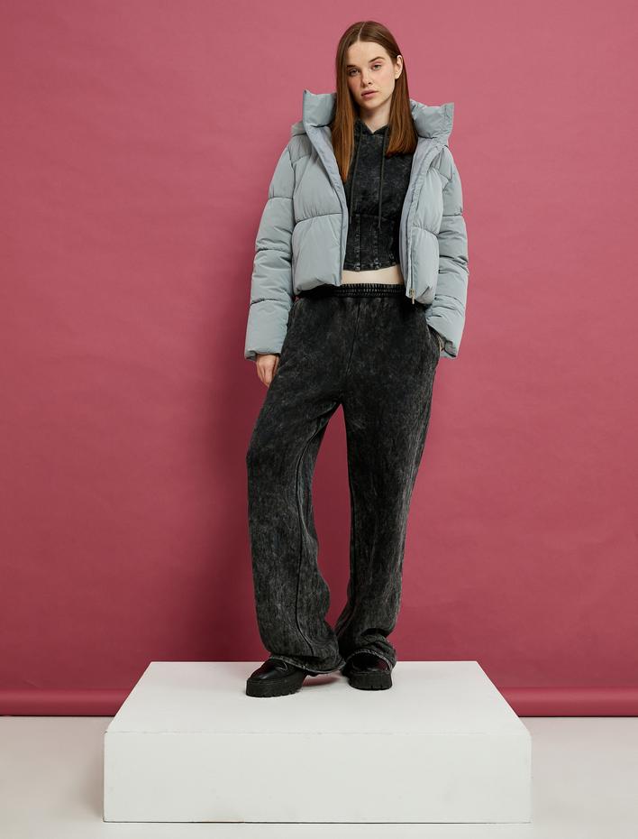  Soluk Efektli Eşofman Altı Düz Bol Paça Cepli Şardonlu