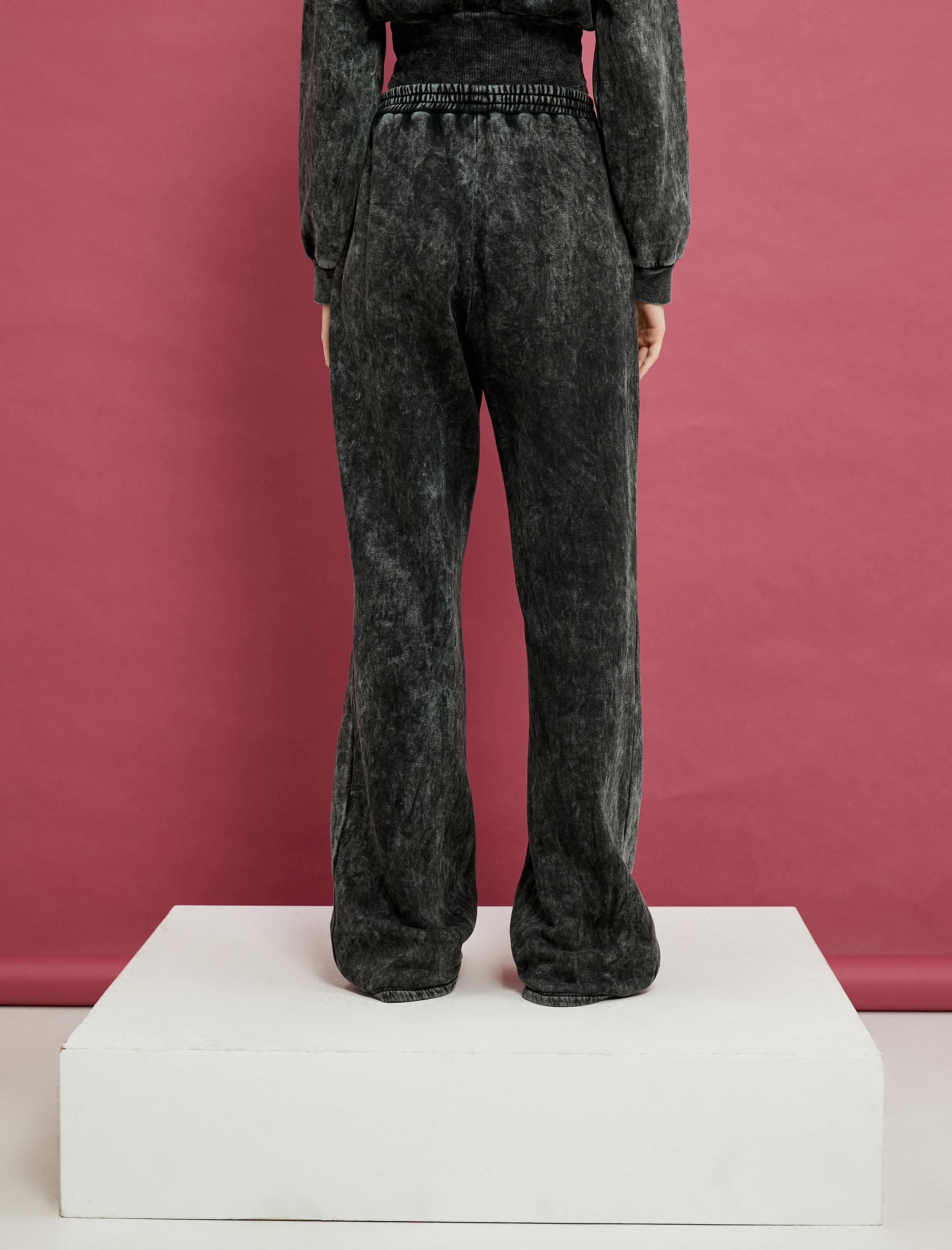   Soluk Efektli Eşofman Altı Düz Bol Paça Cepli Şardonlu