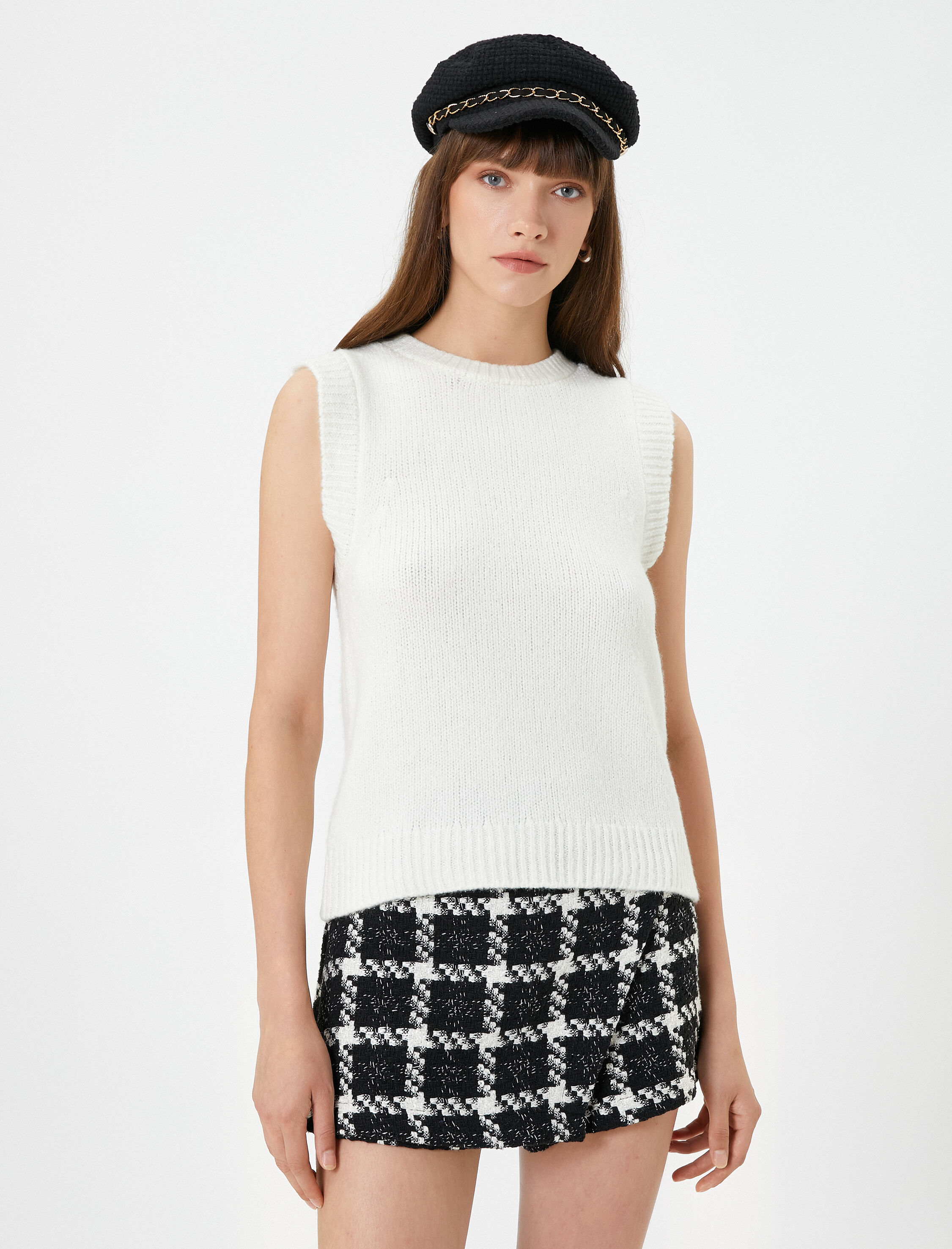   Örgü Süveter Bisiklet Yaka Kolsuz