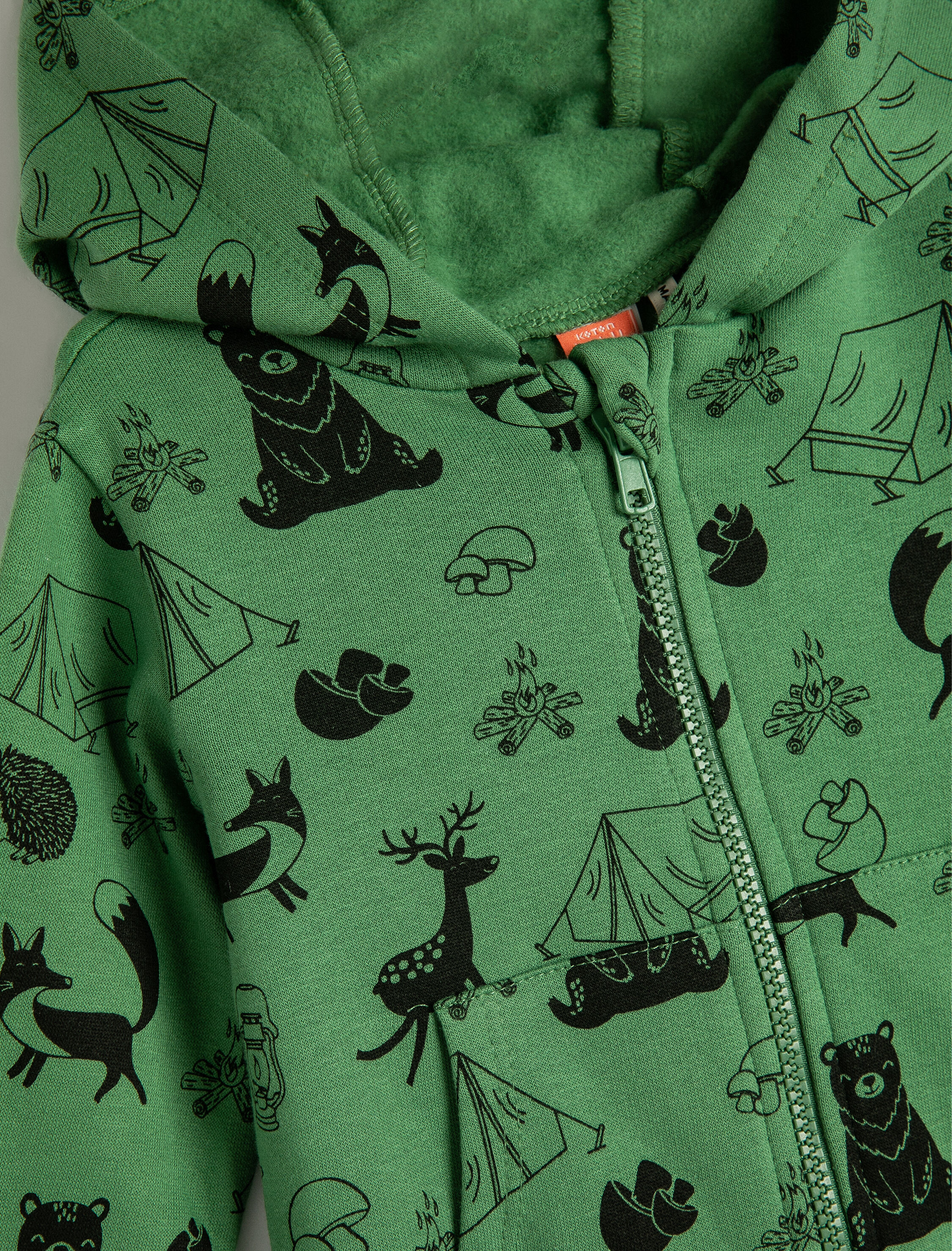  Erkek Bebek Basic Kapşonlu Sweatshirt Fermuarlı Uzun Kollu Baskı Detaylı Şardonlu Pamuklu