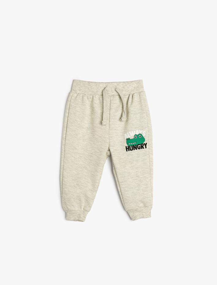 Erkek Bebek Jogger Eşofman Altı Baskı Detaylı Beli Bağlamalı Şardonlu