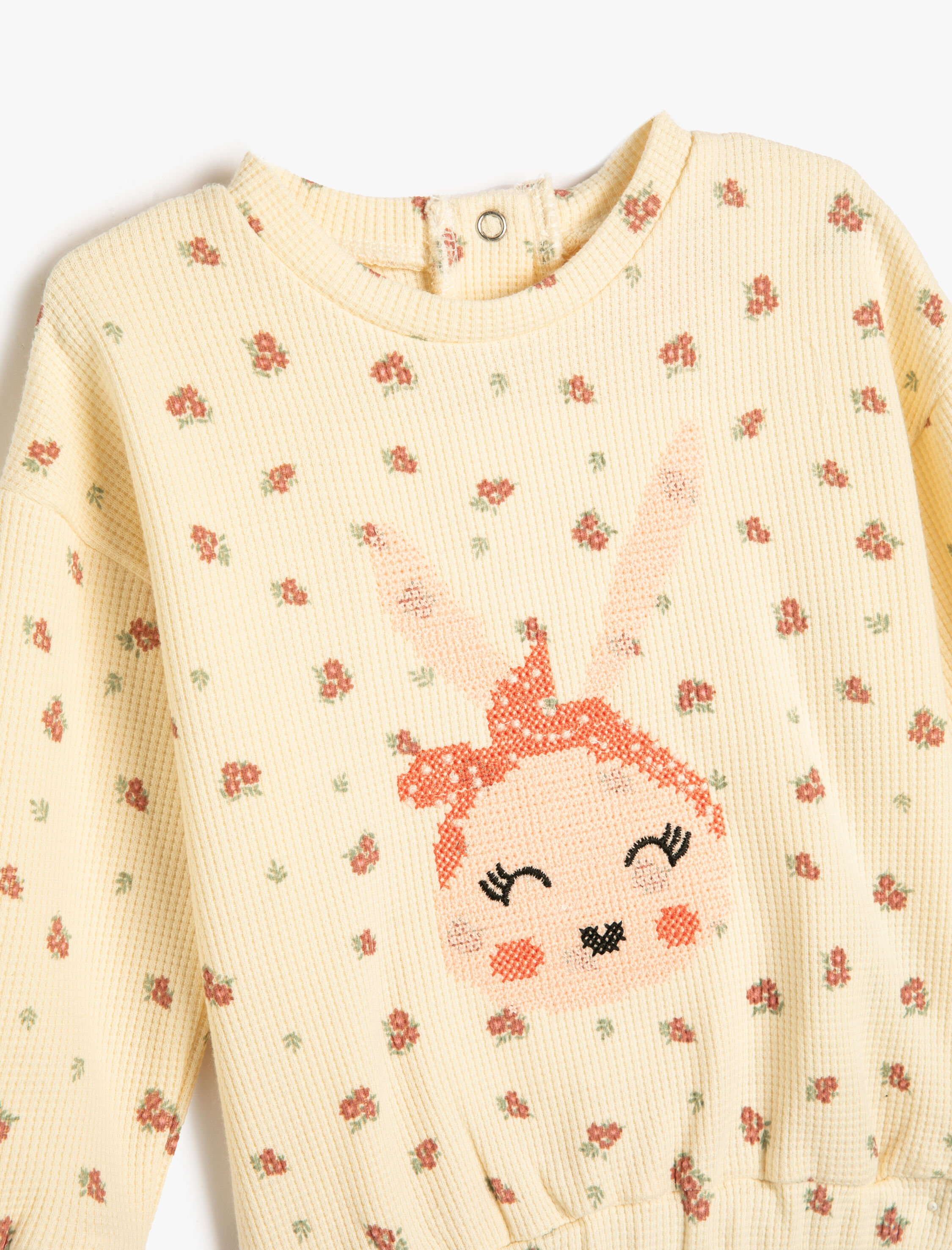  Kız Bebek Sweat Tavşan Baskılı Bisiklet Yaka Uzun Kollu Dokulu Pamuklu