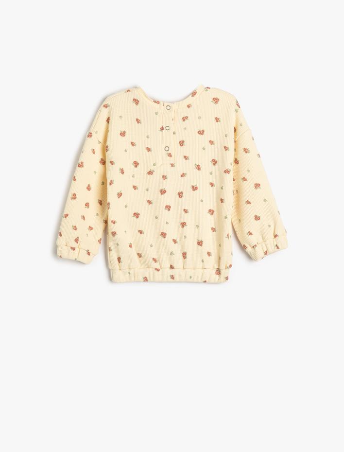 Kız Bebek Sweat Tavşan Baskılı Bisiklet Yaka Uzun Kollu Dokulu Pamuklu