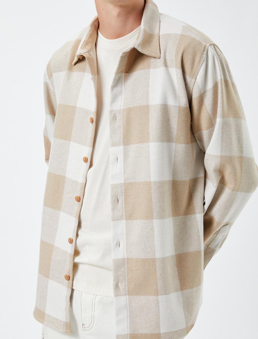   Oduncu Gömleği Klasik Yaka Düğmeli Uzun Kollu