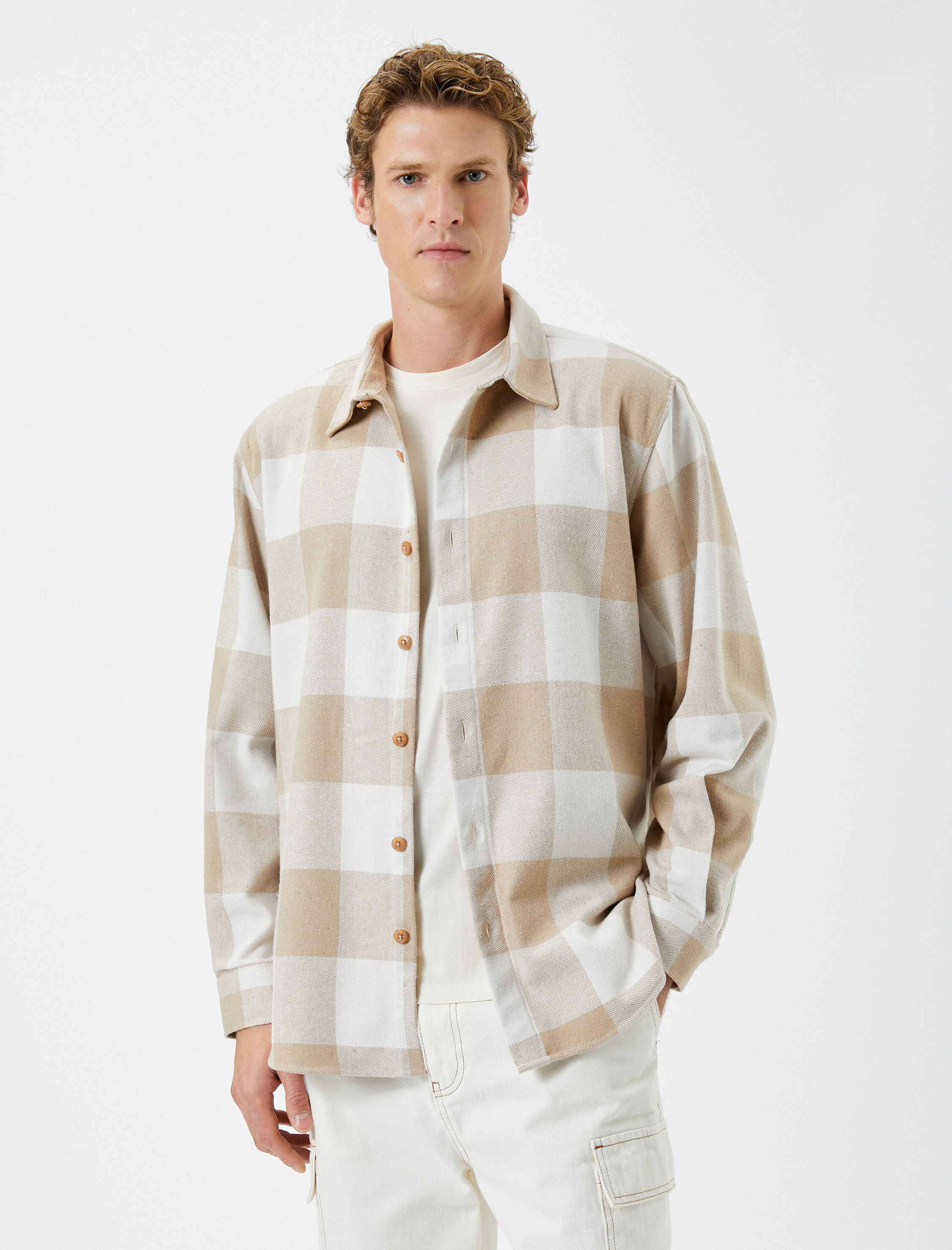   Oduncu Gömleği Klasik Yaka Düğmeli Uzun Kollu