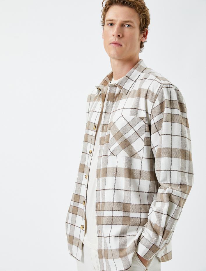  Oduncu Gömleği Klasik Yaka Cep Detaylı Düğmeli Uzun Kollu